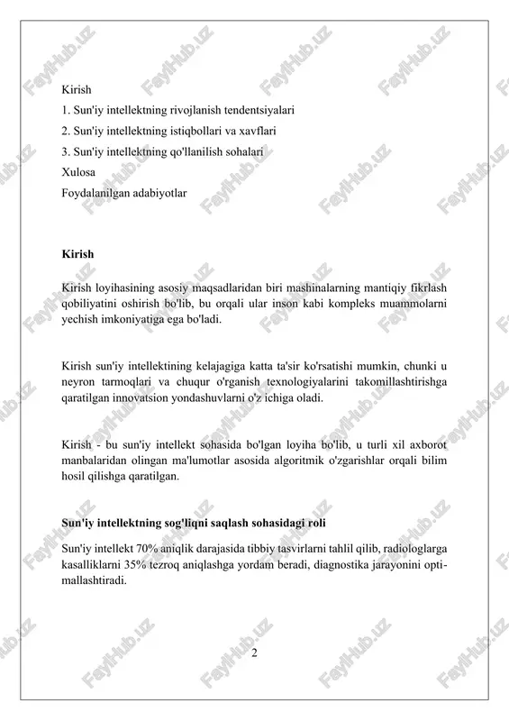 quv platformalari talabalarning 25% gacha yaxshiroq natijalarga erishishlariga yordam beradi, ularning shaxsiy ehtiyojlariga moslashtirilgan o'quv materiallari orqali. ish o'rinlariga ta'siri va mehnat bozori ai tufayli mehnat unumdorligi 40% gacha oshishi mumkin, lekin ishchilar ai bilan hamkorlik qilish uchun yangi ko'nikmalarni o'rganishlari kerak, masalan, ai-ga asoslangan dasturlarni ishlatish. ai ko'plab vazifalarni avtomatlashtirishi mumkin, bu esa 2030-yilga kelib ma'lum lavozimlarning 30% ga qisqarishiga olib kelishi mumkin, ayniqsa takroriy ishlar sohasida. ai texnologiyalari yangi ish o'rinlarini yaratadi, jumladan ai-injenerlar, ma'lumotlar olimlari va ai etika bo'yicha mutaxassislar, ularning soni 2025-yilga kelib sezilarli darajada oshishi kutilmoqda. sun'iy intellektni rivojlantirishdagi muammolar va cheklovlar ma’lumotlarning yetishmasligi va sifati ai rivojlanishini cheklaydi, chunki murakkab modellar katta, aniq va xolis ma’lumotlar to‘plamlariga tayanadi. energiya sarfi va hisoblash resurslari ai treningining narxini oshiradi, ayniqsa katta modellar uchun, rivojlanishni cheklaydi va ekologik muammolarni keltirib chiqaradi. izohlash qiyinligi va “qora quti” muammosi, ayniqsa, chuqur o‘rganishda ai qarorlarini tushunishni qiyinlashtiradi, ishonchni pasaytiradi va …