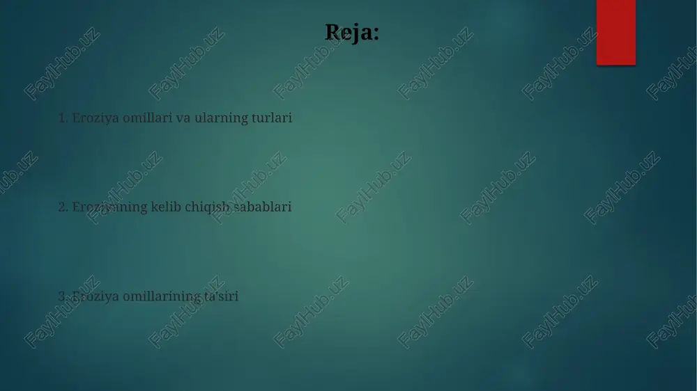 ug'orish natijasida hosil bo'lgan kichik, ammo aniq kanallar (10-30 sm chuqurlikda) orqali tuproqning yuvilishidir. bu eroziya turi ko'pincha ekin maydonlarida kuzatiladi, ayniqsa, tuproq unumdorligini pasaytiruvchi va suv yo'llarini ifloslantiruvchi erta eroziya bosqichi hisoblanadi. jarlik eroziyasi jarlik eroziyasi, chuqur yuvilish natijasida hosil boʻladi, 1 metrdan 100 metrgacha chuqurlikdagi jarlar va oʻnqirlar paydo qiladi, bu tuproqning barqarorligini buzadi. kuchli yomgʻirlar va toshqinlar jarlik eroziyasining asosiy sabablaridan biri hisoblanadi, bunda suv oqimi tuproq qatlamlarini yuvib ketadi va yangi jarlar hosil qiladi. dengiz eroziyasi dengiz eroziyasi, asosan to'lqinlar ta'sirida yuzaga keladi, ularning kinetik energiyasi qirg'oqqa urilib, mexanik ravishda tog' jinslarini parchalaydi va olib ketadi, bu jarayon yiliga 1-2 metrgacha yetishi mumkin. biologik omillar, masalan, qirg'oq o'simliklarining yo'q qilinishi dengiz eroziyasini kuchaytiradi, chunki ular tuproqni mustahkamlaydi; ildiz tizimi buzilganda eroziya 30% ga oshishi mumkin. shamol eroziyasi: sabablari va turlari shamoldan eroziya tuproqning ustki qatlamini uchirib ketadi, ayniqsa o'simlik qoplami 30%dan kam maydonlarda, kuchli shamol ta'sirida …