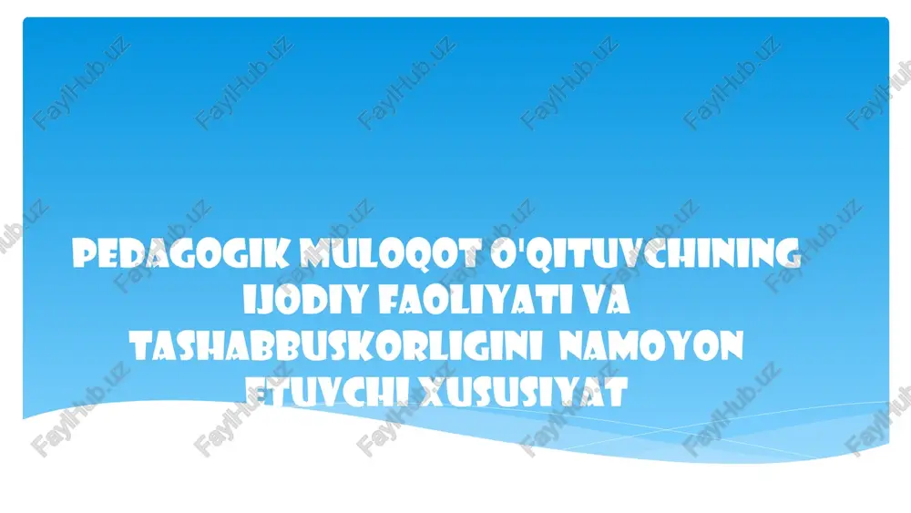 ng o‘rni va ahamiyati........................................................................................................... 1.2. kasbiy ijodkorlikda nutq qobiliyati va muloqotchanlikni oshirishning o‘ziga xos xususiyati…………………………………….…………………... ii bob. pedagogik faoliyatda kasbiy kommunikativ qobiliyatni takomillashtirish va o‘qituvchi tashabbuskorligini oshirish masalalari 2.1. pedagogik muloqotda kompetensiyaviy yondashuvni tashkil etish funksiyalari………………………………………………………………..… 2.2. o‘qituvchi pedagogik muloqotini oshirishda qo‘llaniladigan samarali metodlar…………………………………………………………….……..… iii bob. o‘qituvchining pedagogik faoliyatida ma’naviy meros hamda madaniy qadriyatlar asosida namoyon bo‘luvchi muloqot odobi 3.1. muloqotda ijodkorlik xususiyatlarini namoyon qiluvchi pedagogning nutq qo‘llashi uslublari…………………………………………………..….. 3.2. pedagogik muloqot jarayonini shakllantirshda ajdodlar tajribasi roli....... xulosa............................................................................................................. foydalanilgan adabiyotlar ro‘yxati………………………………..…..…. reja: kirish............................................................................................................. i bob.pedagogik muloqotning nazariy asoslari. pedagogik muloqotning shakllanishi , mazmuni va mohiyati 1.1. o‘qituvchi kasbiy faoliyatida pedagogik muloqotning o‘rni va ahamiyati........................................................................................................... 1.2. kasbiy ijodkorlikda nutq qobiliyati va muloqotchanlikni oshirishning o‘ziga xos xususiyati…………………………………….…………………... ii bob. pedagogik faoliyatda kasbiy kommunikativ qobiliyatni takomillashtirish va o‘qituvchi tashabbuskorligini oshirish masalalari 2.1. pedagogik muloqotda kompetensiyaviy yondashuvni tashkil etish funksiyalari………………………………………………………………..… 2.2. o‘qituvchi pedagogik muloqotini oshirishda qo‘llaniladigan samarali metodlar…………………………………………………………….……..… iii bob. o‘qituvchining