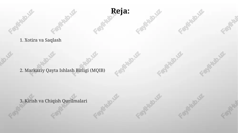 umotlarni saqlash va qayta olish uchun saqlash qurilmalari muhim, hardware esa dasturlarni ishga tushirish uchun asos bo'lib xizmat qiladi. saqlash qurilmalari ma'lumotlarni doimiy ravishda saqlaydi, masalan, qattiq disklar, ssdlar va flesh-disklar. protsessor va xotira qattiq disklar kabi saqlash qurilmalari kompyuter o'chgan bo'lsa ham ma'lumotlarni doimiy saqlaydi. xotira (ram) protsessor tomonidan faol ishlatilayotgan ma'lumotlar uchun vaqtinchalik saqlash joyi. tizim shinalari kompyuter ichidagi ma'lumot uzatish yo'llari, cpu, xotira va periferik qurilmalar kabi komponentlarni bog'laydi. manzil avtobusi, ma'lumot avtobusi va boshqaruv avtobusi kabi turlar mavjud bo'lib, har biri o'ziga xos vazifalarni bajaradi. ovoz kartalari raqamli-analog konvertor (dac) va analog-raqamli konvertor (adc) ovozli kirish va chiqishni qayta ishlash sovutish tizimlari uzoq muddatli komponent umri uchun juda muhim. qizib ketishning oldini oling, eng yaxshi ishlashni saqlang. quvvat manbai ona platasi, protsessor, grafik karta, saqlash qurilmalari va periferik qurilmalarni ishga tushirish uchun zarur. kompyuter qismlariga elektr energiyasi yetkazib beradi. bios va uefi uefi, biosni almashtiradigan va …