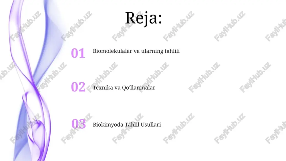 spektrofotometriya: molekulalarning yorug'likni yutishini o'lchab, ularning konsentratsiyasini aniqlaydi. genomika genomika va biokimyoviy tahlil bir-birini toʻldiradi, genomika koʻrsatma beradi, biokimyoviy tahlil esa funktsional jarayonlarni ochib beradi. biokimyoviy tahlil tirik organizmlardagi kimyoviy jarayonlarni, molekulalarni va reaktsiyalarni tekshiradi. genomika organizmning barcha genlarini o'rganadi va uning genetik tuzilishi haqida ma'lumot beradi. biokimyoviy tahlilga kirish biokimyoviy tahlil tirik organizmlardagi kimyoviy tarkibiy qismlar va reaktsiyalarni o'rganishni o'z ichiga oladi. qo'llanilishlar diagnostika, dori-darmonlarni kashf etish va biologik jarayonlarni tushunishni o'z ichiga oladi. xromatografiya, elektroforez va spektroskopiya kabi texnikalar biomolekulalarni ajratish, aniqlash va miqdorini aniqlash uchun ishlatiladi. biokimyoviy tahlil qo'llanilishi ekologik monitoring: ifloslanish darajasini baholash, ekologik xavflarni aniqlash va ekosistemaning salomatligini kuzatish. tibbiy tashxis: kasalliklarni aniqlash, davolanishni kuzatish va bemorning salomatligini baholash. oziq-ovqat fanlari: oziq-ovqat xavfsizligini ta'minlash, sifat nazorati va yangi oziq-ovqat mahsulotlarini ishlab chiqish. fermentlarni aniqlash fermentlarni tahlil qilish mahsulot hosil bo'lish yoki substrat iste'mol qilish tezligini aniqlash orqali ferment faolligini o'lchaydi. biokimyoviy tahlil fermentlarni o'z ichiga …