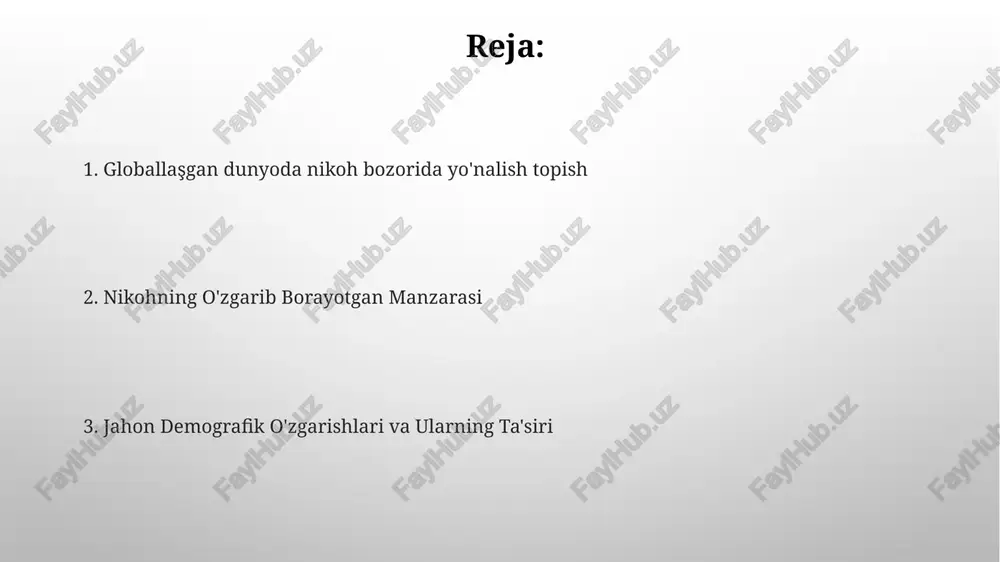 iyalari aholi sonining qarish va tug'ilish darajasining pasayishi nikoh modellarini qayta shakllantiradi va ijtimoiy va iqtisodiy barqarorlik uchun innovatsion yechimlarni talab qiladi. siyosat ta'sirlari: siyosatlar o'zgarib turuvchi demografik holatga moslashishi, turli xil oila tuzilmalarini qo'llab-quvvatlashi va barcha uchun iqtisodiy xavfsizlikni ta'minlashi kerak. globallaşgan nikoh bozoridagi qiyinchiliklar va imkoniyatlar globalizatsiya turli xil fonlardan bo'lgan potentsial hamkorlarni topish uchun kengaytirilgan imkoniyatlarni taklif etadi. madaniy farqlar va aloqa to'siqlari xalqaro nikohda qiyinchiliklar tug'dirishi mumkin. ta'lim va martaba intilishlari nikoh bozorida ta'lim sherik tanlashda muhim omil bo'lib, yuqori ta'lim darajasi yuqori daromad potensiali va ijtimoiy maqom bilan bog'liq. karyera intilishlari muhim rol o'ynaydi, chunki odamlar o'zlarining intilishlarini baham ko'radigan va professional maqsadlariga yordam beradigan sheriklarni izlaydilar. nikoh bozorida jins rollari va kutish globalizatsiya va demografik o'zgarishlar turmush qurish bozorini qayta shakllantirmoqda, xalqaro munosabatlar kuchayib, turli xil sherik tanlovlari paydo bo'lmoqda. an'anaviy jins rollari turmush bozorida sherik tanlash va kutilganliklarga ta'sir qiladi. globalizatsiyaning nikoh ko'rsatkichlariga …