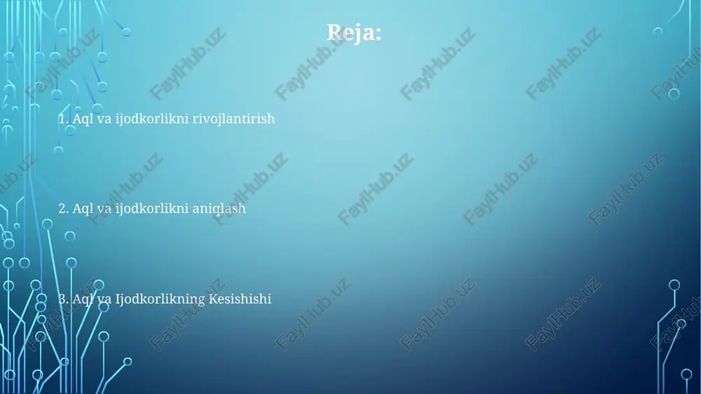 iya farqli, lekin o'zaro bog'liq. ijodiylik yangi g'oyalarni yaratishni o'z ichiga oladi, innovatsiya esa bu g'oyalarni amalga oshirish orqali qiymat yaratishni o'z ichiga oladi. ijodkorlik turli xil tajribalar, ochiq fikrlilik va muvaffaqiyatsizlikni qabul qilish orqali rivojlanishi mumkin. qo'llab-quvvatlovchi muhitlar tajriba o'tkazish va xavf olishni rag'batlantiradi, bu esa innovatsion natijalarga olib keladi. ijodiylik va ish joyi aql, ayniqsa suyuq aql, ijodiy fikrlashning yuqori darajalari bilan bog'liq, ammo bu yagona omil emas. zamonaviy ish joyida muammolarni hal qilish, innovatsiyalar va o'zgarishlarga moslashish uchun ijodkorlik juda muhim. ijodkorlik shaxsiyat xususiyatlari, motivatsiya va ish joyidagi resurslar va qo'llab-quvvatlashga kirish imkoniyatiga bog'liq. ijodkorlikni oshirish tajriba qilishni qabul qiling: xavf olishni, muvaffaqiyatsizlikni o'rganish sifatida va ijodiy yechimlarni takomillashtirish uchun takrorlanuvchi jarayonlarni rag'batlantiring. tanqidiy fikrlashni rivojlantirish: ma'lumotlarni samarali tahlil qilish, sintez qilish va baholash uchun ongni mashq qilish. qiziqishni rivojlantirish: yangi g'oyalarni paydo qilish uchun tadqiqot, savol berish va turli xil tajribalarni rag'batlantirish. ijodkorlikning kelajagi yangi dunyoda …