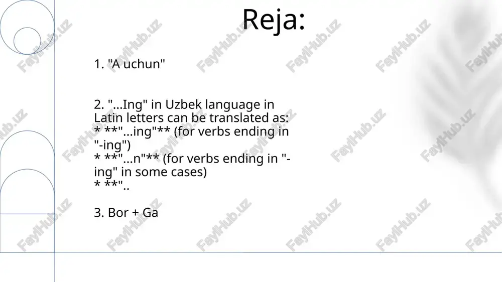 - "bir" "...ing" - "...ish" please provide the text you want translated. 7. vaqt & davomiylik "go + to", "for a", and "...ing" - bu "bor + ga", "uchun" va "...moqda" ni anglatadi. please provide the sentences or phrases you want to translate. i need the actual text to accurately translate it into uzbek using latin script. please provide the text you want translated. 8. otma gaplar bor + ga: do'konga borishim kerak. men do'konga boraman. menga yangi kitob kerak. 9. yozuvdagi qo'llanmalar please provide the text you want translated. "go + to", "for a", va "...ing" ni ishlatish yordam beradi. please provide me with the sentences or phrases you would like to translate. i need the actual text to accurately translate it into uzbek using latin letters. 10. hozirgi zamondagi qatnashish fe'llari madaniy jihatlar please provide the text you want translated to uzbek in latin script. please provide the …