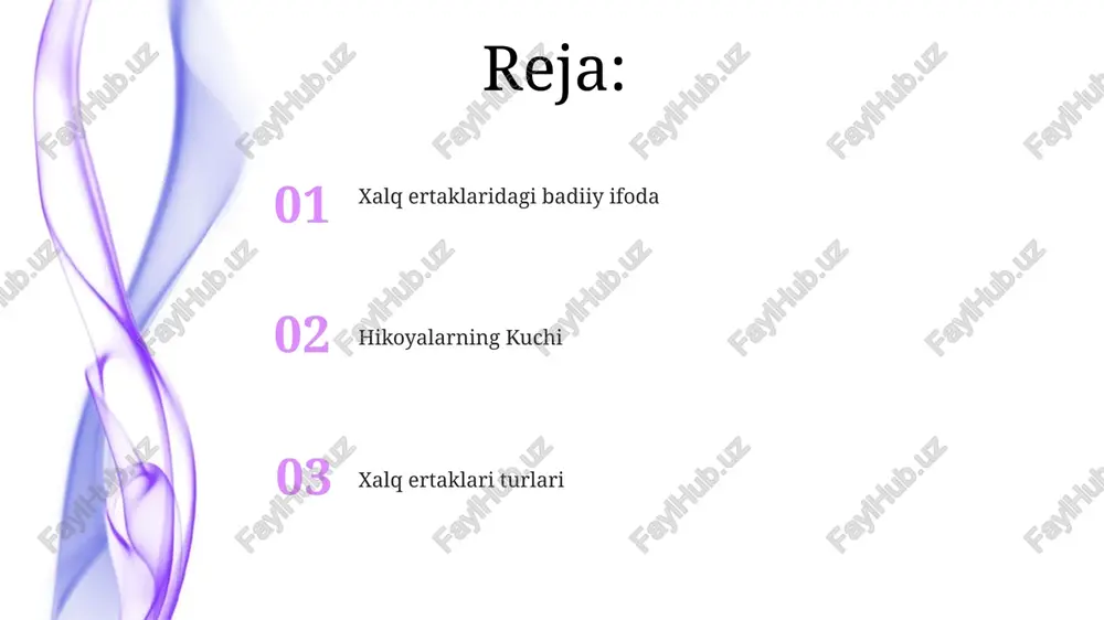 tomoshabinlarni boshqa olamga olib borish va hayrat uyg'otish qobiliyatini ta'kidlaydi. badiiylik va uslub: xalq ertaklarini hikoya qilishda qo'llaniladigan badiiy usullar va estetik tanlovlarga e'tibor qaratadi. xalq ertaklari zamonaviy madaniyatda xalq ertaklari filmlar, teleko'rsatuvlar va kitoblar orqali zamonaviy madaniyatga singib ketgan. xalq ertaklari turga bo'linadi, masalan hayvonlar haqidagi ertaklar, hiyla-nayrangchi ertaklar va sehrli ertaklar. xalq ertaklari jonli til, ramziylik va hikoya aytib berish texnikalaridan foydalanish orqali san'atkorlikni namoyish etadi. saqlash va tarqatish xalq ertaklari madaniyatlarning ijodiy hikoya aytish qobiliyatini namoyish etadi, xayoliy hikoyalar orqali ularning e'tiqodlari, qadriyatlari va ijtimoiy me'yorlarini aks ettiradi. xalq ertaklari avloddan-avlodga, ko'pincha og'zaki ravishda o'tib, vaqt va joyga qarab o'zgarishlar bo'ladi. xalq ertaklari va ularning turlari: bu hikoyalar mavzu va tuzilishi bo'yicha tasniflanadi, jumladan afsonalar, rivoyatlar, masallar va ertaklar. hikoya aytishning kuchi xalq ertaklari jamiyat qadriyatlarini aks ettiradi, saboq beradi va ko'ngil ochishga xizmat qiladi. hikoyachilik san'ati jozibali til, jonli tasvirlar va hayratlanarli hikoya tuzilishini o'z ichiga …