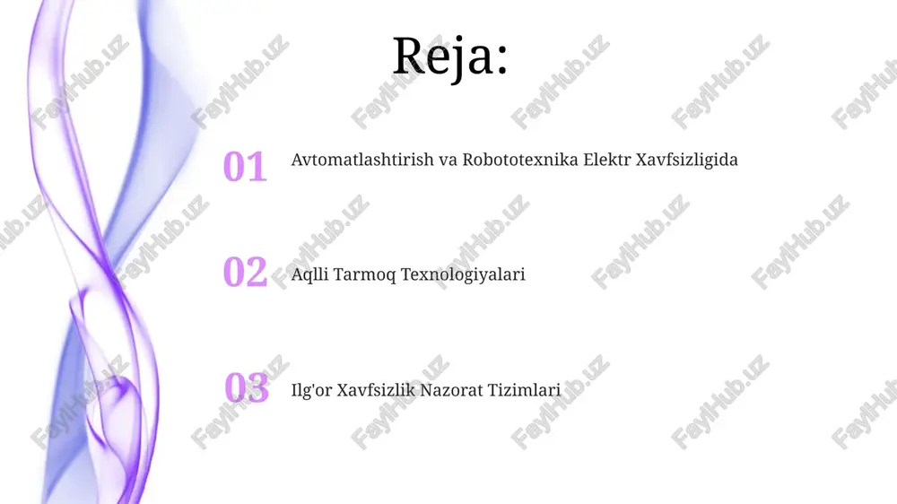 ish joylaridagi elektr toki urishi xavfini sezilarli darajada kamaytirdi. gfcilar xavfli elektr toki nomutanosibliklarini aniqlab, zarbalarni oldini olish uchun elektr toki ta'minotini uzib qo'yadi. xatolikni aniqlash va bartaraf etish xato aniqlash va izolyatsiya qilish (fdi) tizimlari elektr tizimlaridagi nosozliklarni aniqlaydi va ularni joylashtiradi. zamonaviy texnologik yechimlar fdi uchun ilg'or sensorlar, ai algoritmlari va ma'lumotlar tahlili kabi narsalarni o'z ichiga oladi. elektr yoyi yumshatish zamonaviy yechimlar: ilg'or xavfsizlik uskunalari, himoya kiyimlari va muhandislik dizaynlar ark olov xavflarini kamaytiradi. elektr toki ta'sirining oldini olish: elektr xavfsizligi bo'yicha jiddiy kuyishlarning oldini olish. e'tiboringiz uchun rahmat @taqdimot_robot image4.jpg image5.jpg image6.jpg image7.jpg image8.jpg image9.jpg image10.jpg image11.jpg image12.jpg image1.jpeg image2.jpeg image3.jpeg