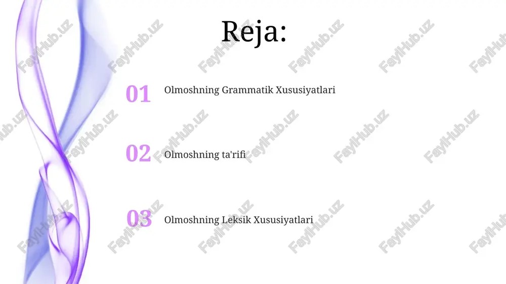 k xususiyatlari lug'at, morfologiya, sintaksis va fonologiyani o'z ichiga oladi. olmoshning ikki tilning o'xshashliklari va farqlarini taqqoslab tahlil qilishidir. oldin va keyin kelishuvlar olmosh "prepozitsiyalar" dan foydalanib, otlar va fe'llar orasidagi munosabatlarni ifodalaydi. olmoshning keyin keladigan va kelishiklar bilan bir xil munosabatlarni ifodalovchi qo‘shimchalar. olmoshning oldingi va orqa qo‘shimchalari leksik-grammatik xususiyatlarga ega, ya'ni ular grammatik funksiyasidan tashqari ma'no yukini ham olib yurishi mumkin. geografik tarqalish olmoshning - rasht vodiysida gaplashiladigan tojik tili lahjasi bo'lib, uning fonetik va grammatik xususiyatlari boshqa tojik tili lahjalaridan farq qiladi. geografik tarqalishi: asosan tojikistonda, ayniqsa rasht vodiysida, o'zbekistonda ham bir qancha gapiruvchilar bor. leksik-grammatik xususiyatlari: o'ziga xos unli uyg'unligi, murakkab fe'l turlari va standart tojik tilida uchramaydigan o'ziga xos lug'at va grammatik tuzilmalar bilan tavsiflanadi. olmosh sistemasi olmoshning fe'l tizimi murakkab bo'lib, mavzu, to'ldiruvchi va egalik vazifalarida farqlanuvchi shakllarga ega. til turli leksik-grammatik xususiyatlarga ega, jumladan, ot sinflari, fe'l uyg'unligi va boy prefiks va sufikslar …