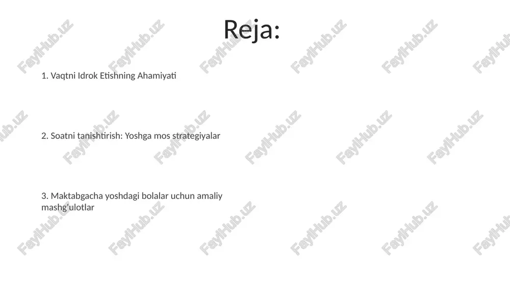 advallari va qo'llari bo'lgan soatlar. vaqtni anglashning ahamiyati. maktabgacha yoshdagi bolalar vaqt tushunchalarini ketma-ketlik, davomiylik va intervalni ta'kidlovchi qo'shiqlar, o'yinlar va mashg'ulotlar orqali o'rganadilar. soatni asta-sekin, yoshga mos usullar bilan, masalan, taymerlar, vizual jadvallar va amaliy mashg'ulotlar yordamida tanishtiring. qo'l mehnati faoliyati yosh bolalarga vaqt tushunchalarini tushunishga yordam beradi. soatni o'rganish bolalarni vaqt va uning ahamiyati bilan tanishtiradi. soat bilan amaliy ishlash vaqtni tushunishning rivojlanish bosqichlari soatni tanish odatlar bilan bog'lab, aniq qo'llari bo'lgan oddiy analog soatlar yordamida tanishtiring. maktabgacha yoshdagi bolalar vaqtni tushunishni asta-sekin, "oldin" va "keyin" kabi asosiy tushunchalardan boshlanib, ketma-ketlik va davomiylikni tushunishgacha rivojlantiradi. bolalar bog'chasi (4-5 yosh) uchun mashg'ulotlar soatni tanishtirish: rangli qo'llari bo'lgan katta, aniq soatdan foydalaning. bolalarga soat va minut qo'llarining qanday harakatlanishini ko'rsating. qog'oz plastinkalar va markerlardan foydalanib oddiy soatlar yasang. vaqtni idrok etishni o'rgatish: tong, tush va kech kabi asosiy tushunchalar bilan boshlang. bolalarga vaqt o'tishini tushunishga yordam berish uchun vizual taymerlardan …