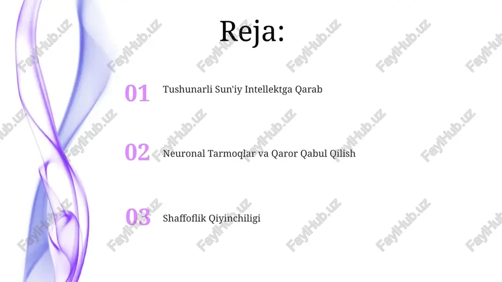 foydalanuvchilarga neyro tarmoqning xulosalarga qanday yetishini tushunishlarini ta'minlaydi. shaffof qaror qabul qilishning misollarini o'rganish sog'liqni saqlash: kasalliklarni tashxislashda ai yordamida tashxisning sabablarini tushuntirib, shaffoflikni oshirish. qarz berish algoritmlarida shaffoflik: qarorga qanday omillar ta'sir qilganini ko'rsatish. jinoyat adolati: xavfni baholashda sun'iy intellektni qo'llash, omillarni tushuntirish, adolat va javobgarlikni targ'ib qilish. modelni tekshirish va tasdiqlash neuronal tarmoqlar sun'iy intellekt modelining bir turi bo'lib, ularning shaffofligi va tekshiruvi mas'uliyatli va axloqiy foydalanish uchun juda muhimdir. qaror qabul qilishda shaffoflik, sun'iy intellekt modellari natijalariga qanday erishganini tushunishni anglatadi, bu ishonch va javobgarlikni ta'minlaydi. model tekshirish va tasdiqlash ai modellarning aniqligi va ishonchliligini ta'minlaydi. neyron tarmoqlari va shaffoflikka kirish xususiyatlarni ajratish va modelni soddalashtirish kabi texnikalar neyron tarmoqlarning shaffofligini oshiradi. neyron tarmoqlardagi shaffoflik bu qarorlarni tushunarli va tushuntiriladigan qilishga qaratilgan. neyron tarmoqlari murakkab vazifalar uchun kuchli vositalar, lekin qaror qabul qilishda shaffof bo'lmasligi mumkin. shaffoflikning huquqiy va tartibga solish aspektlari javobgarlik va tushuntirilish: neyron tarmoqlarga …
