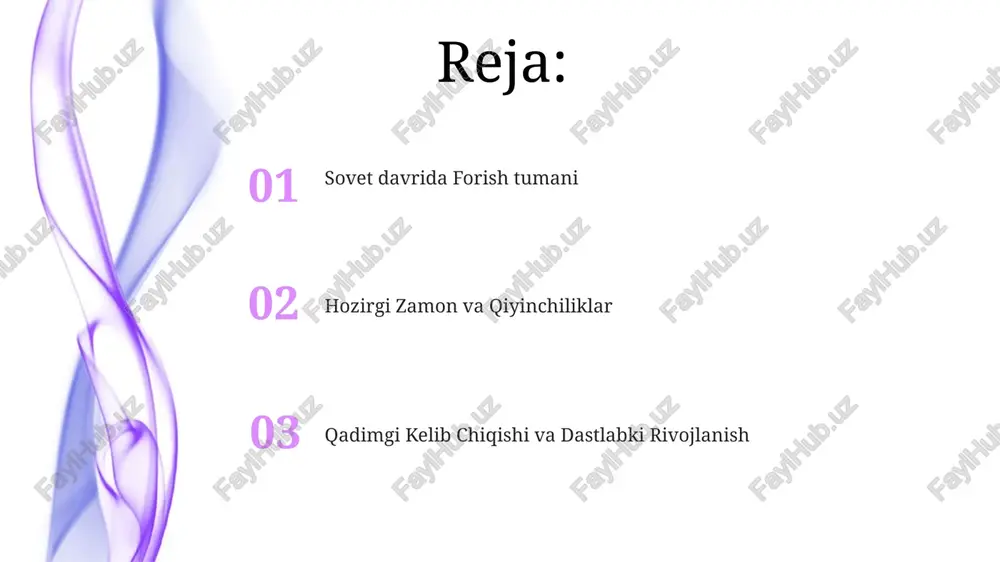 ni va kelajakdagi intilishlarini shakllantirishda davom etmoqda. forish tumani asrlar davomida boy tarixga ega bo'lib, muhim madaniy va iqtisodiy taraqqiyot bilan ajralib turadi. savdo yo'llarining ta'siri forish ipak yo'lida strategik joylashgan edi, bu savdo va madaniy almashinuvni osonlashtirdi. tuman kushon imperiyasiga borib taqaladigan boy tarixga ega boʻlib, qadimiy aholi punktlari haqidagi dalillar mavjud. forish, madaniyatlar aralashmasi bilan qishloq xo'jaligi va hunarmandchilik markazi sifatida gullab-yashnagan. kelajak istiqbollari va rivojlanish rejalari forish tumani tarixi qadimiy davrlarga borib taqaladi, asrlar oldin yashagan aholi punktlari va qishloq xoʻjaligi amaliyotlari haqida dalillar mavjud. kelajakdagi istiqbollar qishloq xo'jaligi, turizm va sanoat sohalarini rivojlantirishga qaratilgan. rivojlanish rejalari infratuzilmani yaxshilash, investitsiyalarni rag'batlantirish va iqtisodiy o'sishni rivojlantirishni o'z ichiga oladi. geografik joylashuv va muhit bir paytlar savdo va qishloq xo'jaligining muhim markazi bo'lgan va mintaqaning rivojlanishida muhim rol o'ynagan. tuman boyicha boy tarixga ega bo'lib, qadimgi davrlarga borib taqaladi. forish tumani o'zbekistonning jizzax viloyatida joylashgan. gullab-yashnagan va pasayish davrlari …