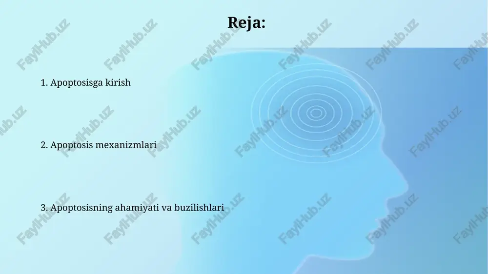masalan, o'lim retseptorlari orqali signalizatsiya 8 va 10-kasplazalarni faollashtirishi mumkin. mitoxondriyalar muhim rol o'ynaydi: ular sitoxrom c ni chiqaradi, u apaf-1 bilan bog'lanib, apoptosomani hosil qiladi, bu esa 9-kasplazani faollashtiradi, bu esa apoptosisni kuchaytiradi. ijro etish fazasi ijro etish fazasida kasplar-3 va kasplar-7 kabi asosiy bajaruvchi kasplar proteolizi orqali hujayra oqsillarini nishonga olib, halokatni keltirib chiqaradi. dnkni parchalash uchun mas'ul bo'lgan cad (caspase-activated dnase) dnk-ni parchalab, hujayraning genetik materialini yo'q qiladi va apoptozga hissa qo'shadi. yo'llarning turlari yo'llarning intrinsik (mitoxondrial) turi, 1-bosqichda mitoxondriyalar shikastlanishiga olib keladi, bu esa sitoxrom c va apoptoz faktorini (apaf-1) chiqaradi. ekstrinsik yo'l, 2-bosqichda o'lim retseptorlari (masalan, fas) ligandlar (masalan, fasl) bilan bog'lanadi, bu esa kaspazalar faollashuviga olib keladi. ichki (mitoxondrial) yo'l mitoxondrial yo'l, shuningdek, ichki yo'l deb ataladi, mitoxondriyaning tashqi membranasidagi 12-13 kda oqsil bo'lgan pro-apoptotik oqsillar faollashuvi bilan boshlanadi. bu yo'l mitoxondrial membranalarning potentsialini yo'qotadigan sitoxrom c va boshqa oqsillarni sitozolga chiqarilishiga olib keladi, …