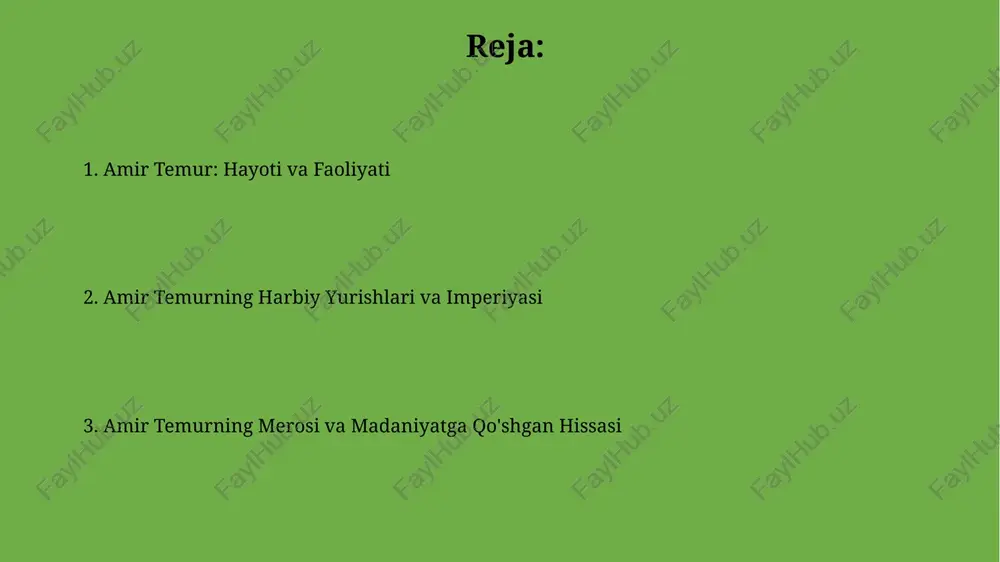 arbiy qudratiga katta putur yetkazdi. hindistonga yurish amir temurning hindistonga yurishi 1398-yilda boshlanib, asosiy maqsadi dehli sultonligining boyliklarini qoʻlga kiritish hamda islom dinini mustahkamlash edi. temuriylar qoʻshini dehli sultonligi armiyasini panipat yaqinida magʻlub etdi; 100,000 dan ortiq asirlar temur qo'shinida bo'lgan, ularning ko'pchiligi keyinchalik qatl etildi. anqara jangi va usmoniylar ustidan g'alaba anqara jangi 1402-yilda temurning ustun harbiy taktikasi va otliq qo'shinlarining tezkorligi tufayli usmonlilarga halokatli zarba berdi. usmonli sultoni boyazid i asirga olindi, bu usmonli imperiyasida 11 yillik inqirozga sabab bo'ldi va temurning hokimiyatini mustahkamladi. temurning sharqiy yurishlari amir temurning sharqiy yurishlari 1380-yillarda boshlanib, oltin o'rda xonligiga qarshi qaratilgan edi, bu yurishlar davlatning siyosiy va iqtisodiy ustunligini ta'minladi. 1398-yilda hindistonga qilingan yurish dehli sultonligini mag'lub etish bilan yakunlandi va temurning g'aznasiga juda katta miqdordagi boylik olib keldi. ilm-fan va madaniyatga homiylik temur ilm-fan va madaniyatga homiylik qilib, samarqandni ilm markaziga aylantirdi, unda astronomiya uchun 100 dan ortiq olimlar faoliyat …