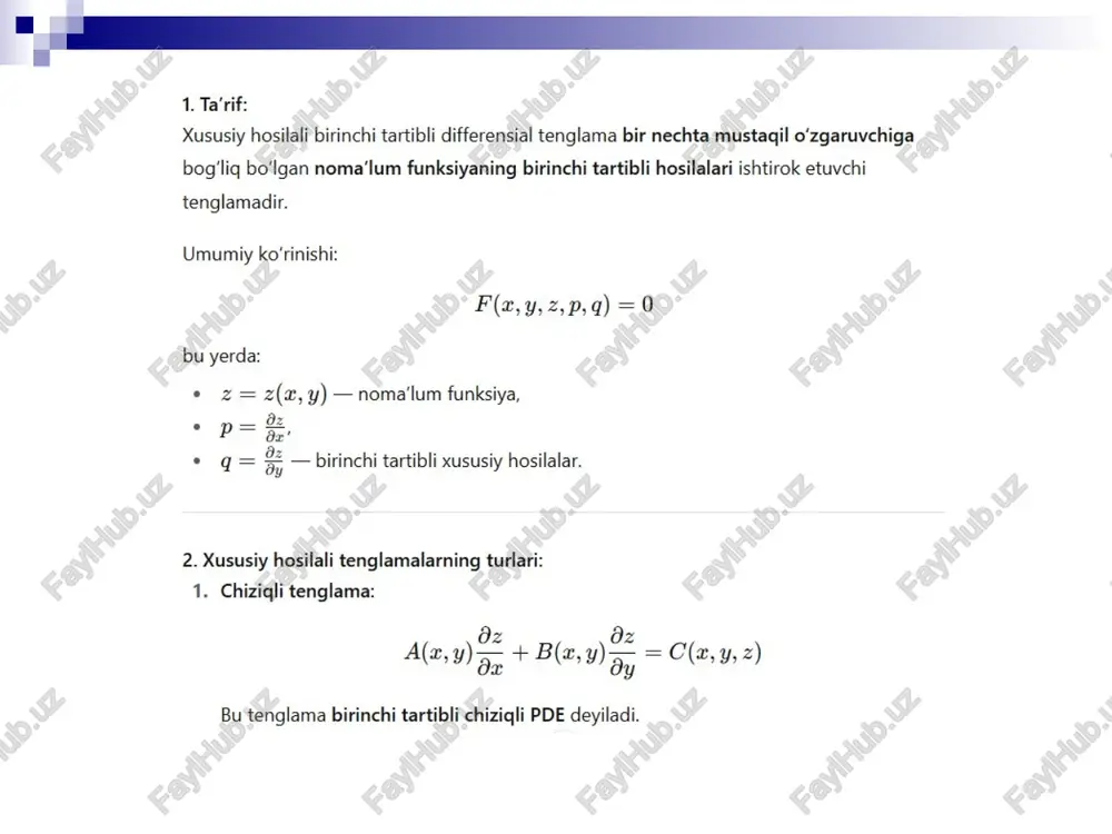 xususiy hosilali birinchi tartibli differinsial tenglamalar - Page 2