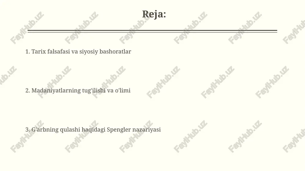 ega degan fikr – sovuq urush davrida geosiyosiy tahlillarga taʼsir koʻrsatdi. tanqid va bahslar spenglerning madaniyatlarning rivojlanish bosqichlarini aniqlashdagi subyektivligi va "gʻarb" tushunchasining noaniqligi 10 dan ortiq yirik tarixchilar tomonidan qattiq tanqid qilingan. kitobning pessimist falsafasi va tarixiy determinizmga asoslanganligi 30 yildan ortiq davom etgan munozaralarga sabab boʻldi, koʻpchilik uning bashoratlarini haddan tashqari soddalashtirilgan deb hisobladi. "gʻarbning qulashi" asarining tuzilishi kitobning hajmi va murakkabligi tufayli, har bir madaniyatning rivojlanish jarayoni 200-300 bet atrofida batafsil bayon etilgan, bu esa asarning hajmiga ta'sir ko'rsatadi. spenglerning tahliliy uslubi taqqoslashga asoslangan boʻlib, u 8 ta madaniyatni (misr, bobil, yunon, rim, xitoy, hindiston, arab va gʻarb) oʻziga xos morfologik shakllar va rivojlanish bosqichlari orqali oʻrganadi. madaniyatlarning koʻtarilishi va qulashi spenglerning fikricha, "gʻarb" madaniyati, qadimgi yunon va rim madaniyatlariga o'xshab, o'zining tanazzul bosqichida bo'lib, bu jarayonni teskari qaytarishning iloji yo'q. spengler 8 ta madaniyatni, har biri o'ziga xos hayot sikliga ega bo'lgan, taʼriflaydi va ularning har …
