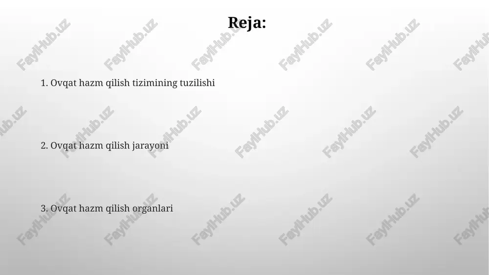 kabi alomatlar bilan namoyon boʻladi. oʻt pufagi devori uchta qatlamdan iborat: shilliq qavat, mushak qavati va seroz qavat. ushbu qatlamlar safroni saqlash va chiqarish jarayonida muhim rol oʻynaydi. toʻgʻri ichak toʻgʻri ichak taxminan 15 sm uzunlikda boʻlib, rektum deb ham ataladi va qalin ichakning oxirgi qismidir, defekatsiya jarayonida najasni toʻplaydi. toʻgʻri ichakning devori uchta qatlamdan: shilliq qavat, mushak qavati va seroz qavatdan tashkil topgan boʻlib, ularning har biri oʻziga xos funksiyalarni bajaradi. qiziloʻngach qiziloʻngach kislota reflyuksiyasi (gerd) kabi kasalliklarning paydo boʻlishida pastki qiziloʻngach sfinkterining yetishmovchiligi muhim rol o'ynaydi va bu holat populyatsiyaning taxminan 10-20%ida kuzatiladi. qiziloʻngachning uzunligi kattalarda oʻrtacha 25-30 sm ni tashkil etadi va yuqori qiziloʻngach sfinkteri bilan pastki qiziloʻngach sfinkteri orqali oshqozonga oziq-ovqatni oʻtkazadi. oshqozon osti bezi oshqozon osti bezi ikki asosiy funksiyani, ya’ni ekzokrin (ovqat hazm qilish fermentlari) va endokrin (insulin, glyukagon kabi gormonlar) funksiyalarni bir vaqtda bajaradi, bu uning muhim fiziologik rolini ta’kidlaydi. oshqozon osti bezining …