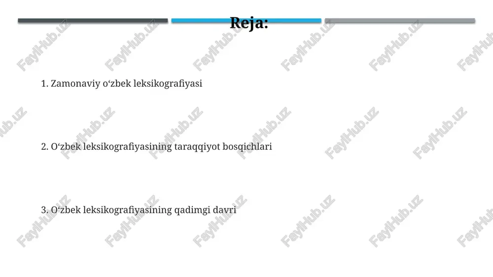 i qayta ishlash tizimlari keng qoʻllanila boshlandi, bu esa lugʻatlarni yaratish va qidiruv jarayonlarini tezlashtirdi. zamonaviy elektron lugʻatlar tarkibiga multimedia elementlar, masalan, audio va video materiallar, rasmlar va 3d modellarning qoʻshilishi orqali maʼlumotlarning taqdim etilishi boyitildi. qadimgi davr leksikografiyasi qadimgi davrda, taxminan milodiy i-xii asrlar oraligʻida, asosan, lugʻatlar emas, balki turli adabiy asarlardagi soʻzlarning izohlari, sinonimlari va antonimlari haqida maʼlumotlar uchraydi. "avesto" va "dostonlar" kabi manbalarda 500 dan ortiq qadimgi fors-tojikcha soʻzlarning uzbek tiliga taʼsiri va lugʻaviy oʻzgarishlarini kuzatish mumkin. qadimgi davr leksikografiyasining asosiy manbalari sifatida turli yozma yodgorliklar, jumladan, 30 dan ortiq qoʻlyozma nusxalar va epigrafik manbalar xizmat qilgan. lugʻat tuzish uslublari taraqqiyoti xix asr oxiri – xx asr boshlarida, zamonaviy lugʻat tuzish metodlari, yaʼni alfavit tartibi, tilning morfologik va sintaksis xususiyatlarini hisobga oluvchi 5 ga yaqin yondashuvlar paydo boʻla boshladi. xv-xvi asrlarda, mahmudxoʻja behbudiy singari mutafakkirlarning lugʻat tuzishda qoʻllanilgan uslublari, asosan, tilshunoslikka oid nazariy bilimlarga emas, balki amaliy …