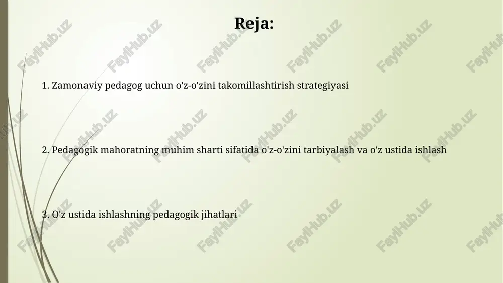 arali usullari o'z ustida ishlashning samarali usullaridan biri – kuniga kamida 30 daqiqa yangi ko'nikmalarni o'rganishga vaqt ajratish, masalan, yangi tilni o'rganish yoki dasturlash asoslarini o'zlashtirish. maqsadli o'rganish usuli yordamida 5-7 ta asosiy maqsadni aniqlab, ularga erishish uchun bosqichma-bosqich reja tuzish va har bir bosqichning bajarilishini kuzatib borish samarali. pedagogik mahoratning asosiy tarkibiy qismlari pedagogik mahoratning muhim tarkibiy qismi – 5 ta asosiy didaktik printsipni chuqur anglash va amaliyotda qo‘llash, jumladan, vizualizatsiya va interaktiv usullarni samarali integratsiyasi. pedagogik mahoratning muhim jihati – o‘quvchilarning 70% dan ortig‘i faol ishtirok etadigan darslarni tashkil etish va ularning individual ehtiyojlarini hisobga olish. o'quv jarayonini takomillashtirish interaktiv o'quv vositalaridan foydalanish, masalan, 10 ta turli onlayn platformalarni qo'llash orqali, o'quvchilarning faol ishtiroki va bilim olish darajasini 15% ga yuqorilatishi mumkin. o'quv jarayonini takomillashtirishda o'qituvchining o'z ustida ishlashi, kamida 5 ta yangi pedagogik texnologiya va uslublarni o'zlashtirish orqali o'quv samaradorligini 20% ga oshirishga yordam beradi. o'qituvchining doimiy …