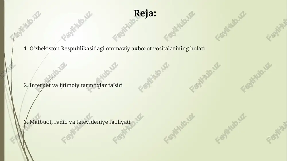 i, biroq qonun hujjatlarida ba’zi cheklovlar saqlanib qolmoqda. ommaviy axborot vositalarining iqtisodiyoti onlayn ommaviy axborot vositalarining daromadining 70% gacha qismi banner reklama va kontekstli reklamadan keladi, qolgan qismi esa obuna va boshqa xizmatlardan. davlat ommaviy axborot vositalarining byudjeti respublika byudjetidan 10% dan ortiq qismni tashkil etadi, bu esa ularning moliyaviy mustaqilligini cheklaydi. oʻzbekiston ommaviy axborot vositalarining reklama bozorining hajmi 2022 yilda taxminan 150 million aqsh dollarini tashkil etdi, bu sohaga investitsiyalarni koʻpaytirish ehtiyojini koʻrsatadi. ommaviy axborot vositalarining ta'siri oʻzbekistondagi ommaviy axborot vositalarining siyosiy jarayonlarga ta'siri 2020-yilgidan keyin 30% ga oshgan, bu ijtimoiy fikrni shakllantirishdagi rolini koʻrsatadi. 2022-yilgi tadqiqotlar shuni koʻrsatdiki, yoshlar orasida ijtimoiy tarmoqlar orqali tarqaladigan yangiliklarga ishonch darajasi 65% ni tashkil etadi, bu ommaviy axborot vositalarining ta'sir kuchini oshiradi. milliy televideniye va radioeshittirishlarining qamrov doirasining kengligi (90% dan ortiq) hukumat siyosatini ommaga yetkazishda muhim vosita ekanligini tasdiqlaydi. televideniye va radioeshittirish uzbekiston televideniyesi va radioeshittirishining dasturlarining taxminan 60% mahalliy kontentdan, …