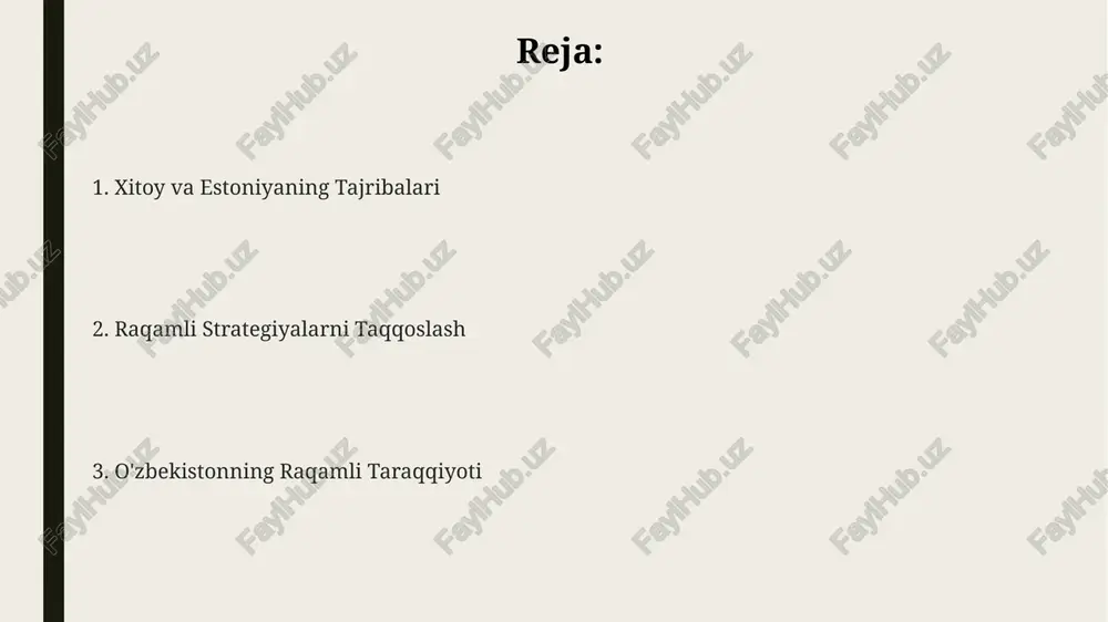 amli iqtisodiyotni rivojlantirish dasturi doirasida 2025 yilgacha 5000 dan ortiq it mutaxassislarni tayyorlash rejalashtirilgan, bu esa yuqori texnologiyalar sohasidagi kadrlar tanqisligini qoplashga qaratilgan. davlat xaridlari va elektron hukumat tizimlarini rivojlantirishga 2023 yil uchun ajratilgan byudjet mablag'lari 150 million aqsh dollaridan oshdi, bu raqamli iqtisodiyotni qo'llab-quvvatlashning muhim ko'rsatkichi hisoblanadi. uzbekistan's "raqamli o'zbekiston" strategiyasi 2030 yilga kelib, aholining 80% dan ortig'ini internetga ulashni maqsad qilib qo'ygan, bu keng polosali internet infratuzilmasini rivojlantirishni talab qiladi. raqamli savdo va elektron tijorat kichik va oʻrta biznes sub’ektlarining 70% dan ortigʻi raqamli savdo vositalaridan foydalanib, onlayn marketing va reklama xizmatlaridan faol foydalanmoqda. elektron tijorat platformalarida tovar aylanmasi 2023 yilning birinchi choragida 50% ga oʻsdi, bu esa mobil toʻlovlar tizimlarining rivojlanishi bilan bogʻliq. oʻzbekistonda raqamli savdo hajmi 2022 yilda 10 milliard dollardan oshgan boʻlib, bu yillik oʻsish sur’ati 25% dan yuqori boʻlganini koʻrsatadi. estoniyaning raqamli strategiyasi estoniyaning raqamli imzo tizimi, aholining 98% dan ortig‘i foydalanadigan, elektron hukumat …