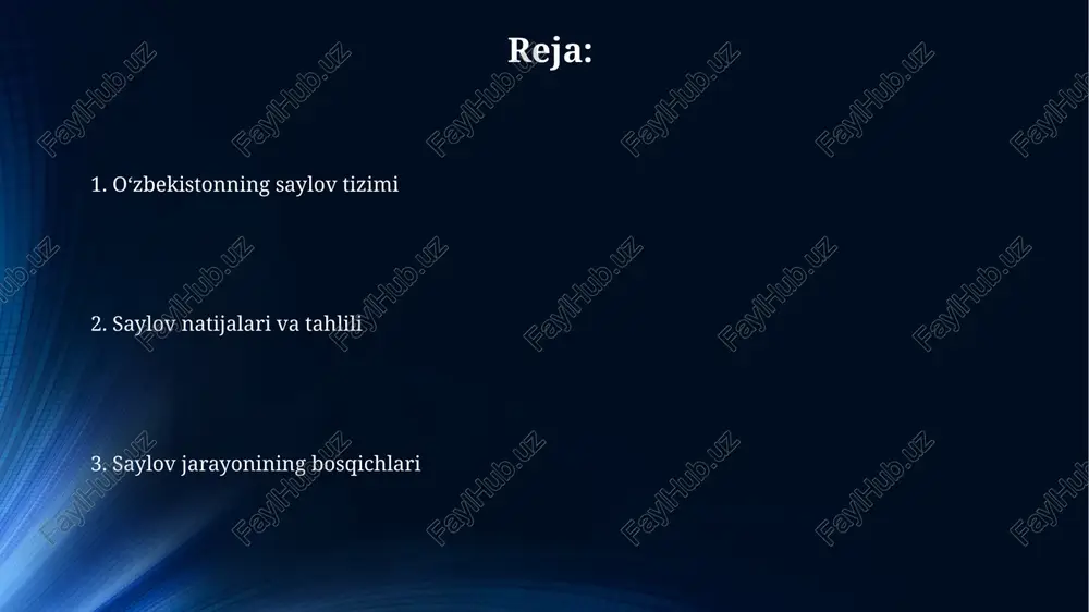 minutlik efir vaqti bilan ta'minlanadi. saylov komissiyalari markaziy saylov komissiyasi (msk) 15 a'zodan iborat boʻlib, ularning vakolat muddati 5 yilni tashkil etadi va saylov qonunchiligini amalga oshirishda muhim rol oʻynaydi. saylov komissiyalari 12 ta viloyat, toshkent shahri va qoraqalpogʻiston respublikasida, shuningdek, tuman va shaharlarda saylov okruglari boʻyicha tashkil etiladi va saylov jarayonini nazorat qiladi. ovoz berish jarayoni ovoz berish jarayoni davomida 12 soatdan ortiq vaqt davomida kuzatuvchilarning ishtiroki majburiy boʻlib, ularning kamida 5 nafari har bir saylov uchastkasida boʻlishi kerak. saylov byulletenlarini hisoblash jarayoni ochiq va shaffof boʻlib, kamida 3 nafar saylov komissiyasi a'zosi tomonidan amalga oshiriladi va jarayon video yozuvga olinishi shart. saylov okruglari saylov okruglari chegaralarini belgilash jarayoni maxsus komissiya tomonidan amalga oshiriladi va bu jarayon aholining teng vakilligini taʼminlashga qaratilgan. har bir saylov okrugi parlamentga bitta deputatni saylash uchun moʻljallangan boʻlib, saylovchilar soni va hududiy chegaralariga koʻra farq qilishi mumkin. saylov huquqi saylov huquqi 18 yoshga to'lgan …
