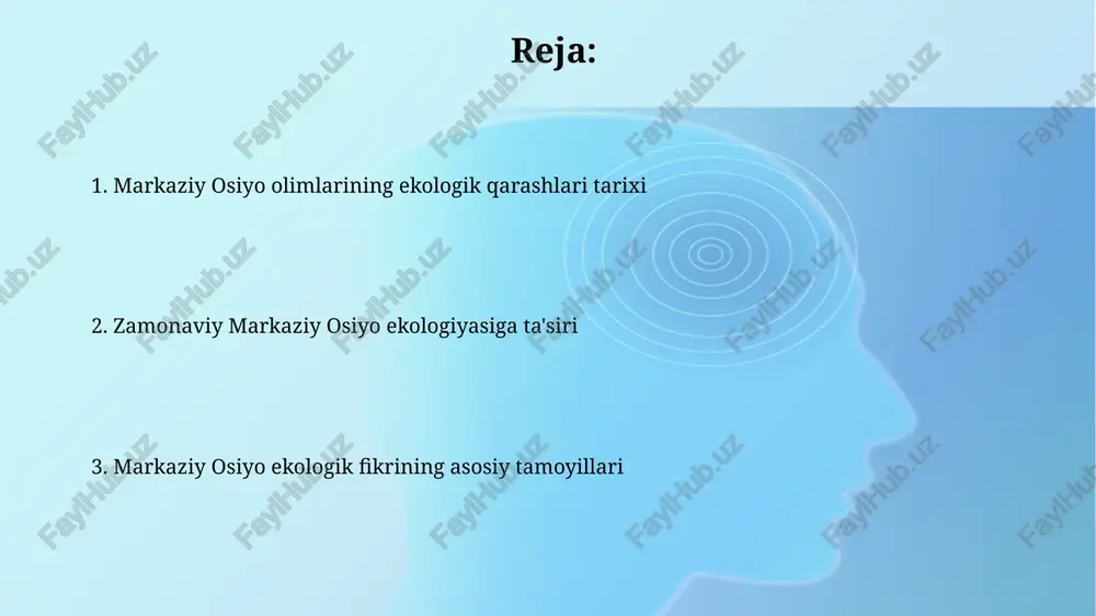 rining ekologik qarashlari tarixi 19-asr oxiri, 20-asr boshlarida paxta yetishtirishning kengayishi tufayli suv resurslari tanqisligi muammosi bilan bog'liq ekologik muammolar haqida mahalliy olimlarning birinchi ilmiy kuzatishlari paydo bo'ldi. markaziy osiyo hududida 10-14-asrlarda yashagan allomalar tomonidan tabiatga hurmat va uning muvozanatini saqlashga oid falsafiy qarashlar mavjud bo'lib, bu asarlarida aniq ko'rinadi. markaziy osiyo ekologiyasi bo'yicha kelajak istiqbollari bioxilma-xillikni saqlash bo'yicha amalga oshirilayotgan 15 dan ortiq loyihaning samaradorligi va iqtisodiy jihatdan barqarorligi 2030-yilga kelib baholanadi. cho'l zonasining kengayishi natijasida 10 yil ichida 5 million gektardan ortiq yerning unumdorligi pasayishi va yerlarning cho'lga aylanishi kuzatiladi. an'anaviy ekologik bilimlar va amaliyotlar an'anaviy ekologik bilimlar, o'simliklarning 30 dan ortiq xillarini aniqlash va ularning dorivor xususiyatlarini bilishni o'z ichiga oladi, bu esa tabiat resurslaridan oqilona foydalanishga asoslangan. suv resurslarini boshqarishda 5 asrlik tajriba, an'anaviy ariqlar tizimi orqali 1000 gektardan ortiq yer maydonini sug'orishni namoyish etadi, bu bioxilma-xillikni saqlashga yordam beradi. zamonaviy ekologik muammolar va ularning yechimlari …
