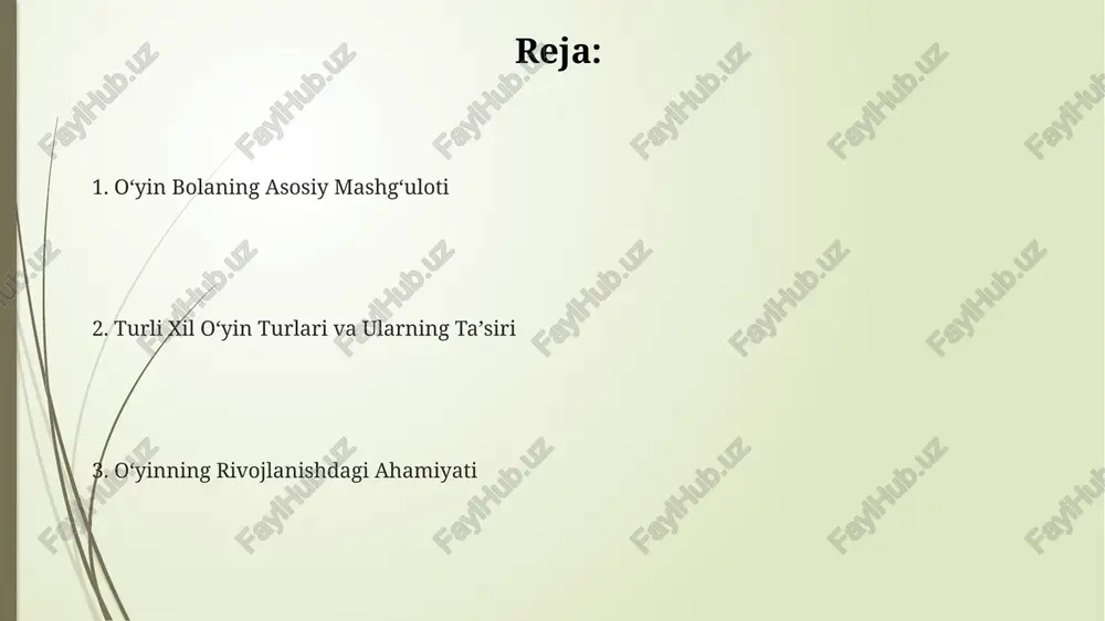 ashni oʻyin orqali oʻrganadilar, bu ularning sintaksis rivojlanishiga ijobiy taʼsir qiladi. oʻyin jarayonida bolaning lugʻat boyligi 2-3 yoshga kelib 500-1000 ga yaqin soʻzlarni oʻzlashtirishi kuzatiladi, bu esa til rivojlanishining muhim koʻrsatkichidir. rolli oʻyinlar, masalan, "doktor-bemor" yoki "oʻqituvchi-oʻquvchi", bolaning grammatik tuzilmalarni, feʼl va otlarni qoʻllashini sezilarli darajada yaxshilaydi. ota-ona va tarbiyachining roli ota-onalar va tarbiyachilar bolaning o'yin faoliyatini 3 yoshgacha 70% ga yaqin kuzatib borishlari va kerakli qo'llab-quvvatlashni ta'minlashlari muhim. bolalarning o'yinlarini tahlil qilish orqali, ota-ona va tarbiyachilar kamida 5 ta turli ko'nikma rivojlanishini aniqlay oladilar va ularning rivojlanishiga yordam beradigan strategiyani ishlab chiqadilar. effektiv o'yin muhitini yaratishda ota-ona va tarbiyachining birgalikdagi hamkorligi, bolaning ijtimoiy-emotsional rivojlanishiga ijobiy ta'sir ko'rsatadi, kamida 2 ta qo'shma loyihani amalga oshirish tavsiya etiladi. ijtimoiylashuvda o'yinning o'rni ijtimoiylashuv jarayonida bolalar o'yin orqali kamida 3 ta asosiy ijtimoiy ko'nikmalarni – hamkorlik, muloqot va muammolarni hal qilishni o'rganadilar, bu ularning kelajakdagi muvaffaqiyatlariga ijobiy ta'sir ko'rsatadi. o'yinlar, ayniqsa, guruhli o'yinlar, …