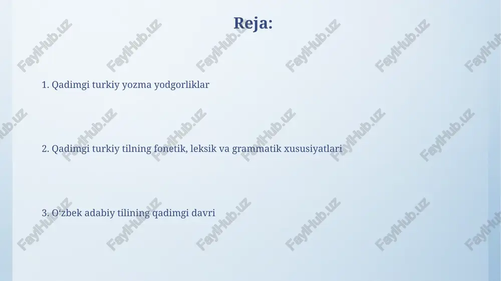 an. qadimgi turkiy til morfologiyasi. ot otlar egalik affikslarini (-im, -in, -i) olgan va kelishik kategoriyalarida (tushum, jo‘nalish, qaratqich) qo‘llanishi kuzatilgan. bu, otning gapdagi boshqa so‘zlar bilan bo‘lgan bog‘lanishini ko‘rsatdi. qadimgi turkiy tilda otlarning morfologik tuzilishi jihatidan 2 guruhga bo‘linishi, ya'ni sodda va murakkab otlarning mavjudligi hamda ularning sintaktik vazifalari hozirgi o‘zbek tilidagidan farq qilgan. qadimgi turkiy til davri va uning manbalari qadimgi turkiy til davri eramizdan avvalgi v asrdan milodiy v asrgacha bo'lgan davrni o'z ichiga oladi va oltoy, xun davrlari bilan uzviy bog'langan. vi-x asrlarni o'z ichiga olgan qadimgi turkiy til davrida turkiy tillarning mo'g'ul va tungus tillaridan ajralib chiqishi, keyinchalik ularning ikkita katta til guruhlariga bo'linishi kuzatilgan. sifat, son va olmosh soʻz turkumlari olmoshlar ot, sifat, son o'rnida kelishik va egalik qo'shimchalari bilan tuslanib, predmet va uning belgisining mavjudligini koʻrsatgan, masalan, “men”, “sen”, “u”, “biz”, “siz”, “ular”. qadimgi oʻzbek adabiy tilida sifatlarning asosiy morfologik koʻrsatkichi yoʻqligi sababli, …