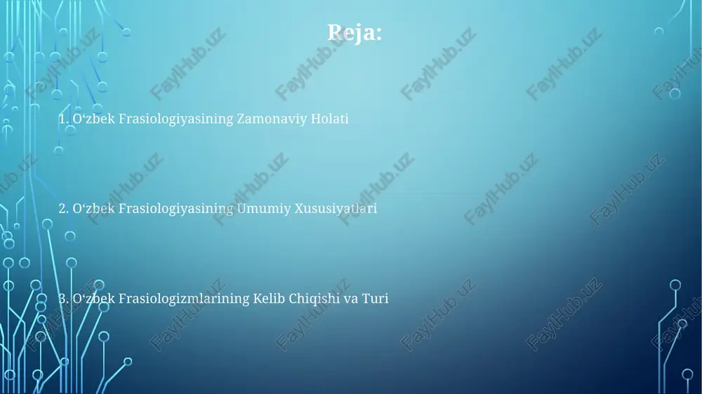 oʻzli frazeologik birliklar farqlanadi. frazeologik birliklarning maʼnoviy tuzilishiga koʻra 3 ta asosiy turga: idiomatik (mutlaqo majoziy), yarim idiomatik (qisman majoziy) va erkin (soʻzma-soʻz) frazeologizmlarga boʻlinadi. miqdoriy jihatdan frazeologik birliklar 2 soʻzdan (masalan, "qoʻl silash") 10 va undan ortiq soʻzlardan (masalan, murakkab maqollar) tashkil topishi mumkin. frazeologik birliklardagi obrazlilik “qo‘l silash”, “ko‘zga ko‘rinmas”, “qalbga yo‘l topish” kabi 100 dan ziyod frazeologizmda antropomorfizm kuzatilib, ular insoniy fazilatlar va xususiyatlarni jonli va jonsiz narsalargacha kengaytiradi. taxminan 500 dan ortiq frazeologik birlik obrazli ifodalarga boy bo‘lib, ularning 70 foizi milliy madaniyat, tarix va urf-odatlar bilan chambarchas bog‘liq bo'lib, obrazlilik darajasi yuqori. frazeologik birliklardagi obrazlilik, metafora, metonimiya, sinestesiya kabi 3 ta asosiy stilistik figuraga asoslanadi va ularning qo‘llanishi nutqning ifodaviyligi va taʼsirchanligini 2-3 baravar oshiradi. o'zbek frazeologiyasi va adabiyot klassik adabiyot namunalarida uchraydigan 20 ta frazeologizmning zamonaviy til va nutqda qo'llanilish chastotasi o'rganilgan. o'zbek adabiyotida 50 dan ortiq frazeologik birliklarning turli janr va asarlarda qo'llanilishi …