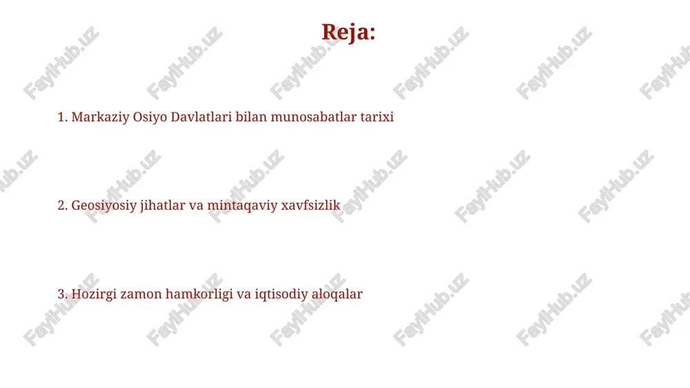 tisodiy hamkorlikning kengayishini bildiradi. “markaziy osiyo” temir yoʻl tarmogʻi orqali yuk tashish hajmi 20% ga oʻsdi, bu mintaqadagi iqtisodiy hamkorlikning kuchayishini koʻrsatadi. davlatlararo shartnomalar va kelishuvlar oʻzbekistonning qirgʻiziston bilan chegaradosh hududlarida 50 dan ziyod qishloq xoʻjaligi va infratuzilma loyihalarini amalga oshirishga oid ikki tomonlama kelishuvlar mavjud. oʻzbekiston va qozogʻiston oʻrtasida 200 dan ortiq ikki tomonlama shartnoma va kelishuvlar imzolangan boʻlib, ular savdo, transport va madaniy aloqalarni qamrab oladi. qishloq xo'jaligi hamkorligi paxta yetishtirish va qayta ishlash sohasida o'zbekiston va tojikiston o'rtasida birgalikda 5 ta yirik loyiha amalga oshirilmoqda, bu esa mineral o'g'itlar iste'moli va hosildorlikni oshirishga qaratilgan. o'zbekiston, qirg'iziston va qozog'iston o'rtasida sut va go'sht mahsulotlari ishlab chiqarish bo'yicha texnologiya almashinuvi va qo'shma korxonalar tashkil etish bo'yicha 10 dan ortiq shartnomalar imzolandi. kelajakdagi hamkorlik istiqbollari oʻzbekistonning markaziy osiyo davlatlari bilan savdo hajmini 2030-yilga kelib 50 milliard dollargacha oshirish boʻyicha aniq rejalari mavjud, bu esa mintaqaviy integratsiyani kuchaytiradi. suv-energetika resurslaridan samarali …