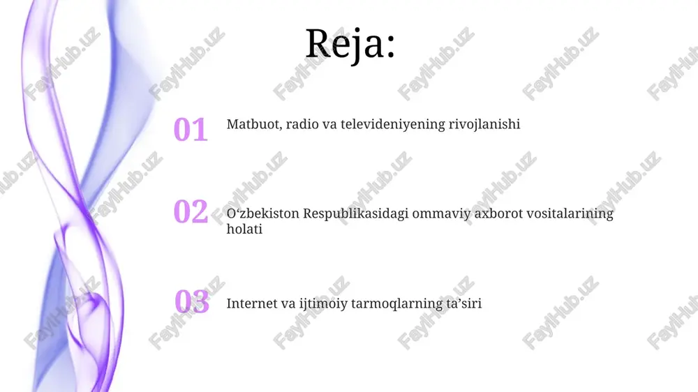 yosiy jarayonlarga taʼsir koʻrsatish darajasi boʻyicha, televideniye va radio efirining taʼsiri 70% dan yuqori, ijtimoiy tarmoqlarning taʼsiri esa 30% atrofida. axborot iste'molchilari va ularning xulqi o'zbekiston aholisining 70% dan ortig'i mobil telefonlardan foydalanib, axborot olishni afzal ko'rishadi, bu esa mobil marketing va mobil jurnalistika ahamiyatini oshiradi. o'zbekistondagi internet foydalanuvchilari soni 2023 yilda 20 milliondan oshgan bo'lib, ularning aksariyati ijtimoiy tarmoqlar va onlayn yangiliklar manbalarini faol iste'mol qilishadi. televizion tomoshabinlarning yoshi va ijtimoiy-demografik ko'rsatkichlariga qarab, turli xil axborot dasturlari va kanallarga bo'lgan talab farq qiladi, bu segmentatsiya marketing strategiyasini talab qiladi. mustaqil ommaviy axborot vositalari mustaqil oavlar soni 2000-yillarning boshlaridan beri sezilarli darajada oshdi, ammo ularning aksariyati cheklangan byudjet va resurslarga ega. "mustaqil" oav sifatida tasniflanadigan ba'zi nashrlar hukumat bosimi yoki senzuraga duch kelmoqda, bu ularning mustaqilligini chegaralab qo'yadi. o'zbekiston mustaqil oavlari internet va ijtimoiy tarmoqlar orqali auditoriyasini kengaytirmoqda, bu esa 10 million dan ortiq foydalanuvchilarga yetish imkonini beradi. ommaviy axborot …