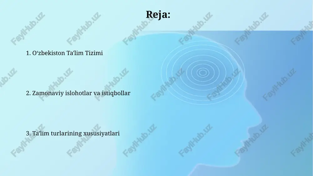 lim oliy ta'limda 300 dan ortiq mutaxassislik yo'nalishlari mavjud bo'lib, ularning aksariyati jahon standartlariga moslashtirilgan. oliy ta'lim muassasalari soni 2023-yilda 100 dan ortiq bo'lib, ulardan 50 dan ko'prog'i davlat universitetlari hisoblanadi. ta'limni boshqarish va rivojlantirish davlat ta'lim standartlari va o'quv dasturlarini ishlab chiqish va takomillashtirish jarayonida 100 dan ortiq mutaxassis va pedagoglar ishtirok etadi, bu esa ta'lim mazmunining sifatini oshirishga qaratilgan. 2030-yilgacha bo'lgan davr uchun ta'limni rivojlantirish strategiyasi raqamli texnologiyalarni joriy etish, masofaviy ta'limni kengaytirish va kamida 50% o'quvchilarni it kompetensiyalari bilan ta'minlashni o'z ichiga oladi. oʻzbekiston ta'lim tizimining umumiy koʻrinishi oʻzbekiston ta'lim tizimi 11 yillik majburiy umumiy oʻrta ta'limni, shuningdek, kasb-hunar ta'limi va oliy ta'limning turli bosqichlaridan iborat boʻlib, jahon standartlariga moslashtirish yoʻlida izchil ishlar olib borilmoqda. oliy ta'lim muassasalarida bakalavr, magistr va doktorantura ta'limi beriladi, 2023 yilgi ma'lumotlarga ko'ra, mamlakat bo'ylab 100 dan ortiq oliy ta'lim muassasalari faoliyat yuritmoqda. umumiy oʻrta ta'lim umumiy oʻrta taʼlim 11 yillik boʻlib, …