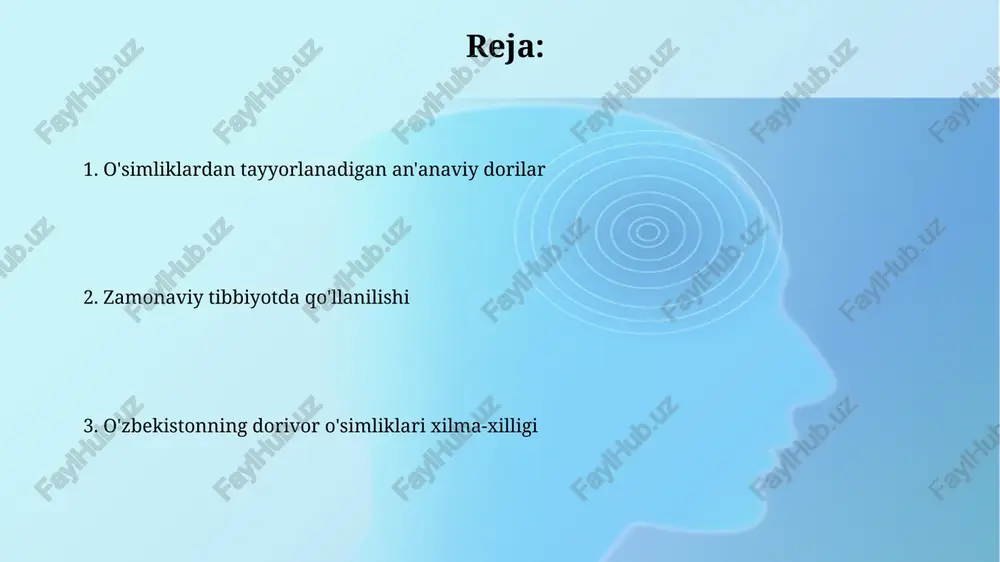 yod o'zbek o'simliklaridan olingan preparatlar antibiotik, antioksidant va immunomodulyator sifatida ishlatiladi. o'simliklarni yetishtirish va yig'ib olish yig'im-terim davri o'simlik turining biologik xususiyatlariga bog'liq bo'lib, masalan, kekikni iyul-avgust oylarida, romashkani esa iyun-iyul oylarida yig'ib olinadi. o'zbekistonda 150 dan ortiq dorivor o'simlik turi yetishtiriladi, ulardan 30 turi sanoat miqyosida qayta ishlanadi. labguldoshlar oilasi vakillari labguldoshlar oilasining ayrim vakillari, masalan, "salvia officinalis" (ada) tarkibida 1% dan ortiq efir moylari bo'lib, ular antiseptik va og'riq qoldiruvchi xususiyatlarga ega. labguldoshlar oilasiga mansub 150 dan ortiq oʻsimlik turi oʻzbekistonda uchrab, xalq tabobati va farmatsevtika sanoatida keng qoʻllaniladi, ularning 20 dan ortigʻi dorivor xususiyatlarga ega. eng muhim dorivor o'simliklar guruhlari o'zbekistonda 200 dan ortiq turdagi dorivor o'simliklarning 30 foizi yurak-qon tomir kasalliklarini davolashda qo'llaniladi, ularning tarkibida glikozidlar, flavonoidlar va boshqa faol moddalar mavjud. cho'l va dasht zonalarida uchraydigan 70 dan ziyod o'simlik turi antiseptik, diuretik va bakteritsid xususiyatlariga ega, shuningdek, metabolik jarayonlarni yaxshilashga yordam beradi. atirguldoshlar oilasi …