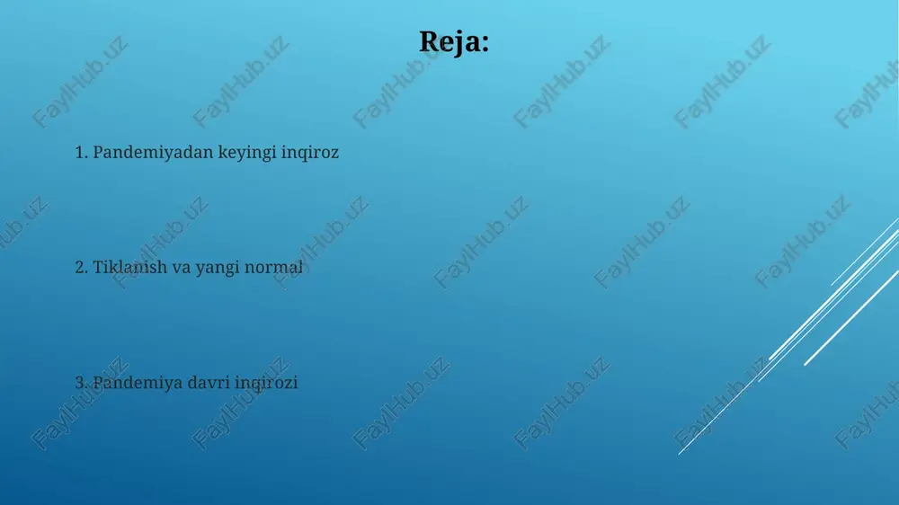 masofalanishning joriy etilishi oilaviy zo‘ravonlik holatlarining 30% ga oshishiga olib keldi, bu esa ruhiy salomatlik muammolarining ko‘payishiga sabab bo‘ldi. ijtimoiy ta’sirlar natijasida 2020-yilda qariyb 15 million kishi ishsiz qoldi, bu esa kambag‘allik va ijtimoiy tengsizlikning kuchayishiga olib keldi. ishsizlik va kambagʻallikning oshishi pandemiya davrida ishsizlik darajasi 15% ga ko'tarildi, bu esa qashshoqlik chegarasida yashaydigan aholi sonining 20% ga oshishiga olib keldi. kichik va o'rta biznesning 30% yiqilib, 5 millionga yaqin odam ishsiz qoldi, natijada oziq-ovqat va turar joy ta'minotida jiddiy muammolar yuzaga keldi. iqtisodiy tiklanish strategiyasi kichik va o'rta biznes korxonalariga (koblar) 2024 yilgacha 1 milliard dollar miqdorida subsidiya ajratish rejalashtirilgan, bu ish o'rinlarini saqlash va yaratishga yordam beradi. davlat xarajatlarini optimallashtirish va byudjet taqchilligiga yo'l qo'ymaslik uchun soliq siyosatini isloh qilish orqali kamida 15% byudjet tejamkorligi ko'zda tutilgan. sogʻliqni saqlash tizimining zaif tomonlari pandemiya davrida birlamchi tibbiy yordamning zaifligi aniqlandi, 70% dan ortiq bemorlar kasalxonaga yotqizilgunga qadar yetarli tibbiy …