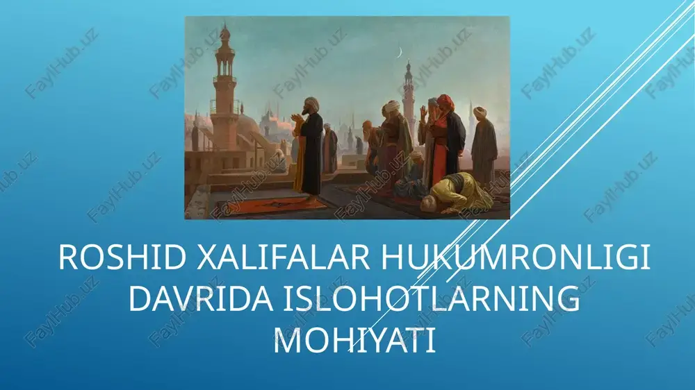 lik qilgan. ritsar urushlari arabian peninsula abu bakr saylanganidan ko'p o'tmay, bir qancha arab qabilalari qo'zg'olon ko'tarib, yangi jamoa va davlatning birligi va barqarorligiga tahdid soladi.bu qoʻzgʻolonlar va xalifalikning ularga boʻlgan javoblari umumiy maʼnoda ridda urushlari (“murtadlik urushlari”) deb ataladi.muxolifat harakatlari ikki ko'rinishda bo'lib, biri xalifalikning siyosiy hokimiyatiga qarshi chiqdi, ikkinchisi esa, payg'ambarlikka da'vo qilgan siyosiy rahbarlar boshchiligidagi raqib diniy mafkuralarni e'tirof etish edi.ridda urushlari birinchi xalifa abu bakr tomonidan isyonchi arab qabilalariga qarshi boshlangan bir qator harbiy yurishlar edi.ular 632 yilda islom payg'ambari muhammad vafotidan ko'p o'tmay boshlandi va keyingi yil yakuniga etdi, barcha janglarda rashidun xalifaligi g'alaba qozondi.bu urushlar xalifalikning arabiston ustidan nazoratini ta'minladi va uning yangi paydo bo'lgan obro'sini tikladi. musulmonlarning forsni bosib olishi musulmonlarning forsni zabt etishi , ya’ni arablarning eronni zabt etishi deb ham ataladi, roshidun xalifaligi tomonidan milodiy 633 yildan 654 yilgacha amalga oshirilgan va sosoniylar imperiyasining qulashiga, shuningdek, zardushtiylik dinining yakuniy tanazzuliga olib …