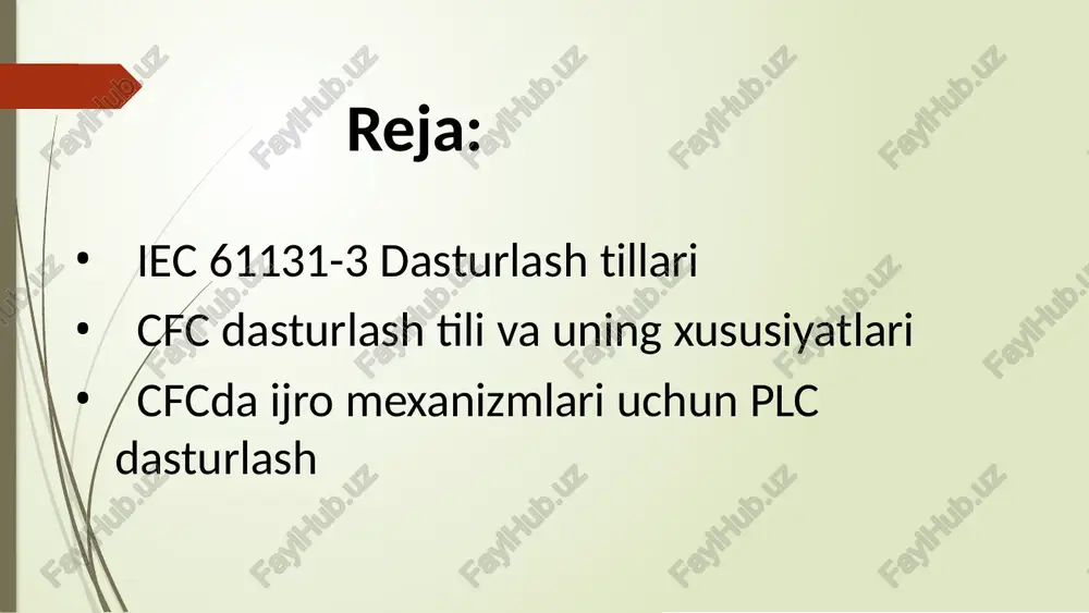 h mumkin. dasturni o'qish va tushunish osonroq va boshqa odamlar tomonidan yozilgan dasturni turli odamlar tushunishlari osonroq, chunki dastur qurilmaning harakatlar ketma-ketligiga ko'ra yozilgan, kuchli muntazamlik bilan, hech qanday murakkab blokirovkalash sxemasi mavjud emas. talab qilinadi va tizimni loyihalash va saqlash osonroq. hozirgi vaqtda ushbu dasturlash tili jarayonlarni loyihalash bilan shug'ullanadigan muhandislik va texnik xodimlar uchun eng mos keladi. shuning uchun u sezilarli effektlarga ega, ommabop va porloq kelajakka ega dasturlash tilidir. 5. strukturaviy matn tili (st)strukturaviy matn tili - bu dasturlarni tavsiflash uchun tuzilgan tavsif matnidan foydalanadigan dasturlash tili. bu yuqori darajadagi tilga o'xshash dasturlash tili. katta va o'rta o'lchamli plc tizimlarida boshqaruv tizimidagi turli o'zgaruvchilar o'rtasidagi munosabatni tasvirlash uchun ko'pincha tuzilgan matn ishlatiladi. u asosan boshqa dasturlash tillarida amalga oshirish qiyin bo'lgan foydalanuvchi dasturlash uchun ishlatiladi. ushbu beshta dasturlash tillari trapezoidal bo'lib, ular o'zlashtirish uchun eng oson dasturlash tillaridir. plc qanday ishlaydi? plc-larni tushunish plc simlarini, plc dasturlashni …