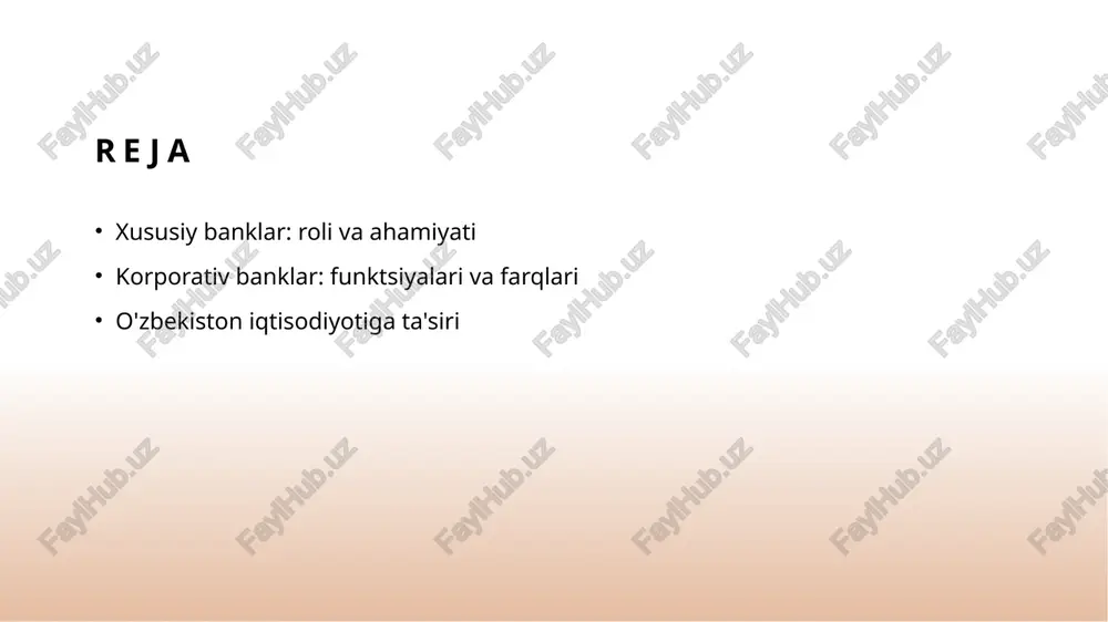 liyaviy xizmatlarni taqdim etish orqali ularning o'sishini qo'llab-quvvatlaydi. ushbu banklar mijozlarning investitsiyalarini boshqarishda, risklarni baholashda va diversifikatsiya strategiyalarini amalga oshirishda yordam beradi. korporativ banklar kompaniyalar uchun individual biznes yechimlarini ishlab chiqib, moliyaviy muammolarni hal qilishda maslahat va qo'llab-quvvatlashni taklif etadi. xususiy va korporativ banklar o'rtasidagi farqlar va ta'sirlar. xususiy banklar mijozlarga shaxsiy moliyaviy xizmatlar ko'rsatadi, korporativ banklar esa korxonalar va tashkilotlar uchun moliyaviy yechimlarni taklif etadi. ularning farqlari ta'sirda ham namoyon bo'ladi: xususiy banklar shaxsiy kapitalni oshirishga yordam beradigan xizmatlar taklif qilsa, korporativ banklar iqtisodiy rivojlanishga hissa qo'shadi. photo by micheile henderson on unsplash o'zbekistondagi korporativ banklar va ularning iqtisodiy roli. 1 korporativ banklar roli - o'zbekistondagi korporativ banklar, iqtisodiyotni moliyalashtirishda muhim rol o'ynaydi, bizneslarning rivojlanishiga va investitsiyalarning jalb etilishiga hissa qo'shadi. 2 moliyaviy xizmatlar - korporativ banklar, bizneslarga keng qamrovli moliyaviy xizmatlar taqdim etadi, jumladan, kreditlar, investitsion dasturlar va boshqa moliyaviy yechimlar bilan ta'minlaydi. 3 iqtisodiy ta'sir - ushbu …