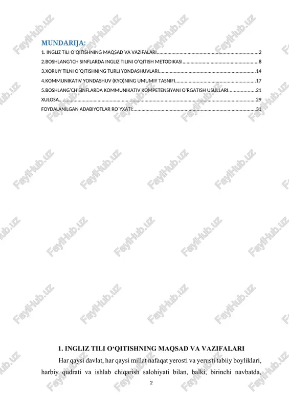 lqaro hamkorlik va muloqotni rivojlantirishlari uchun imkoniyatlar yaratish bosh maqsad etib belgilangan. ta’lim maqsadi ijtimoiy-pedagogik va lingvodidaktik tushuncha sifatida ingliz tili o‘qitishga tatbiqan quyidagicha ta’riflanishi mumkin: umumta’limiy yo‘nalishdagi o‘quv predmetlaridan bo‘lmish ingliz tilini o‘rganishga jamiyat va davlatning ijtimoiy buyurtmasi shaklidagi ta’lim mazmunini belgilash, o‘qitish jarayonini tashkil etish va muayyan natijalarga erishishni oldindan aniqlash vositasidir[footnoteref:1]. maktabda ingliz tili nima uchun o‘rganiladi? savoliga javob tariqasida qo‘llanadigan termin-tushunchadir. umumta’lim maktablarida o‘quvchilarga ingliz tili [1: dronov v.p., kopilova v.v. uchebno-metodicheskoe obespechenie segodnya – perexod k novim formam. // sbornik statey mejdunarodnoy nauchno-prakticheskoy konferentsii pamyati akademika rao inessi lvovni bim. – m.: tezaurus, 2013. – s. 211-212. ] (1) amaliy maqsad, (2) umumta’limiy maqsad, (3) tarbiyaviy maqsad (4) rivojlantiruvchi maqsadda o‘rgatiladi. ingliz tili o‘qitishning amaliy maqsadiga erishish yo‘lida umumta’lim maktab kursida ingliz tili o‘rgatishning yakuniy amaliy maqsadi – tinglab tushunish va o‘qish, ya’ni chet tilda tinglab va o‘qib axborot olishdir. oraliq amaliy maqsad turlicha talqin …