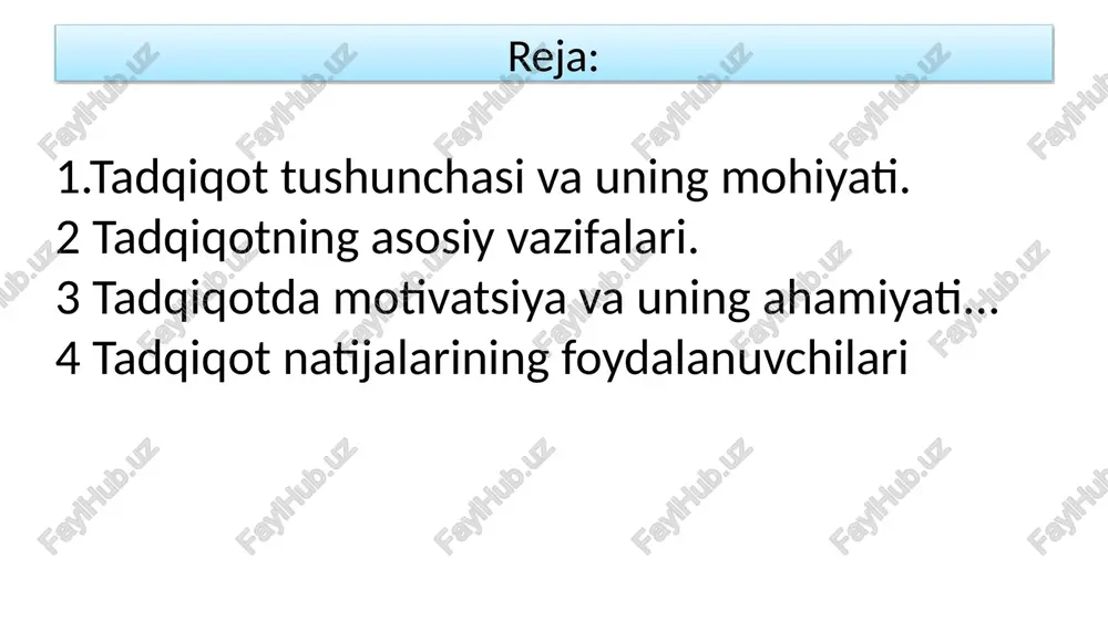 n energiya manbalarini o'rganish. 3. bashorat qilish va tahlil: - kelajakdagi tendensiyalarni aniqlash. - masalan, iqlim o'zgarishining oqibatlarini bashorat qilish. 4. amaliy yechimlar ishlab chiqish: - ilmiy kashfiyotlarni hayotga tatbiq etish. - masalan, yangi texnologiyalarni ishlab chiqish yoki ta'lim tizimini yaxshilash. 5. resurslarni optimallashtirish: - tadqiqotlar orqali resurslardan samarali foydalanish yo'llarini topish. - misol: qishloq xo'jaligida suv resurslarini tejash usullari. tadqiqotga asoslangan ta’limning ba’zi shakllari 01 05 04 02 03 ilmiy tajribalar sinf xonasiga soʻrovga asoslangan ta'limni kiritish usullaridan biri oʻquvchilarga tajriba oʻtkazishga ruxsat berishdir. bu ularni savollar berishga va natijalar haqida tanqidiy fikrlashga undaydi. sayohatlar tadqiqotga asoslangan oʻrganishni ragʻbatlantirishning yana bir yoʻli oʻquvchilarni ekskursiyalarga olib borishdir. bu ularga haqiqiy muammolarni oʻrganish va sinfda oʻrganayotgan narsalarining ahamiyatini koʻrish imkonini beradi. sinfdagi bahslar sinfdagi munozaralar ushbu turdagi oʻrganishni ragʻbatlantirishning yana bir ajoyib usuli hisoblanadi. oʻquvchilar mavzuni muhokama qilganda, ular bahsning ikkala tomoni haqida ham tanqidiy fikr yuritishga majbur boʻladilar. loyihalar loyihalar …
