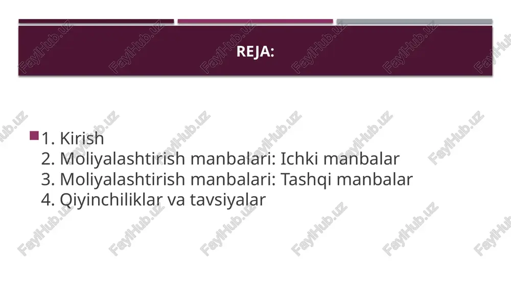 atiladi. moliyalashtirish manbalari: ichki manbalar aktivlarni sotish yoki aylanmani tezlashtirish: keraksiz aktivlarni sotish yoki debitorlik qarzlarni qisqartirish orqali olingan mablag'lar. bu industry 4.0 da yangi uskunalar sotib olish uchun qo'llaniladi. foyda va amortizatsiya: korxonaning sof foydasi va amortizatsiya (eskirish) mablag'lari. bu ichki resurslar bo'lib, naqd pul oqimini kamaytirmaydi va innovatsiyalarni moliyalashtirish uchun ishlatiladi. polandiyada 2011-2017 yillarda innovatsiyalarning 63% i o'z mablag'lari hisobiga moliyalashtirilgan. tashqi manbalar: 1. davlat byudjeti mablag‘lari – davlat grantlari, subsidiyalar, maqsadli dasturlar orqali. 2. xalqaro tashkilotlar va fondlar – jahon banki, yevropa tiklanish va taraqqiyot banki, undp, usaid kabi tashkilotlarning grantlari. 3. xususiy investorlar – venchur fondlar, biznes farishtalar (business angels). 4. kreditlar va ssudalar – tijorat banklari yoki innovatsion markazlar tomonidan beriladigan imtiyozli kreditlar. 5. krautfanding (ommaviy moliyalashtirish) – internet platformalari orqali jamoaviy sarmoya jalb etish. moliyalashtirish manbalari: tashqi manbalar tashqi manbalar ko'proq miqdorda mablag' beradi, ammo xavf va shartlar bilan bog'liq. ular qarz, aksiya va …