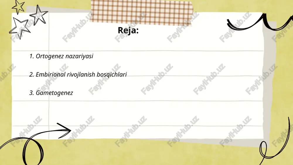 aladi va tuxumdonlarda sodir bo‘ladi, bu esa tuxum yoki ovum hosil qiladi. gametogenez diploid (2n) germinal hujayralardan boshlanib, meyoz jarayonida haploid (n) gumuhujayralarga aylanadi. spermatogenez butunlay jinsiy yetilish davomida davom etadi, ovogenez esa menstruatsiya boshlanishidan to klimaksgacha davom etadi. erkaklar millionlab spermatozoid ishlab chiqarishi mumkin, ayollar esa hayoti davomida cheklangan miqdorda tuxum ishlab chiqaradi. ... t.me/slaydai_bot 4. zigota hosil bo‘lishi zigota hosil bo‘lishi jarayoni spermatozoid va tuxum hujayraning birlashishi natijasida yuzaga keladi. bu jarayon odatda urug‘lanish deb ataladi va jinsiy ko‘payishning asosiy bosqichi hisoblanadi. zigota ikkinchi bo‘linishda o‘ziga xos xromosomal hajm (har biri ota-onadan) 46 ta xromosoma (yoki gaploid hujayralar uchun 23 xromosoma) ga ega. spirantatsiya jarayonida zigota ayol organizmidagi bachadon bo‘shlig‘iga ko‘chib o‘tadi, bu jarayon odatda urug‘lanishdan keyin 6-10 kun davom etadi. bu davr mobaynida zigota hujayra bo‘linishlari orqali blastotsistga aylanadi va implantatsiya jarayonida bachadon devoriga ulanadi. zigota rivojlanishi homila paydo bo‘lishi bilan davom etadi. ... t.me/slaydai_bot blastula hosil …