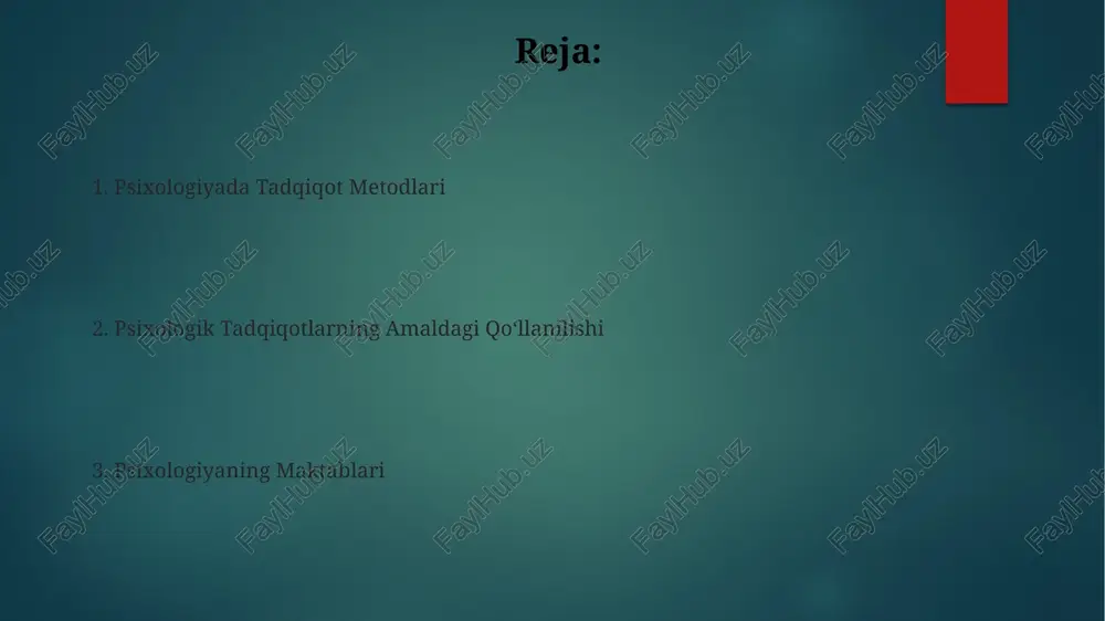 tabiiy tanlanish bo'lib, u organizmlarni atrof-muhitga moslashishini va omon qolish ehtimolini oshiradigan xususiyatlarni meros qilib olishini o'rganadi. bu jarayon 3-5 million yil davomida inson miyasining rivojlanishiga ta'sir qildi. evolyutsion psixologiya genetika va atrof-muhit o'zaro ta'siri orqali inson xulq-atvorining genetik asoslarini o'rganadi. masalan, 50% ga yaqin individual farqlar irsiy omillar bilan belgilanadi. sifatli tadqiqot usullari ishonchli natijalar olish uchun p-qiymati 0.05 dan kam bo'lishi lozim. bu natijalar tasodifiy emasligini ko'rsatadi. sanoqli ma'lumotlarni tahlil qilishda, masalan, kasallik turlarining soni yoki javob variantlari kabi, chi kvadrat testi yoki fisherning aniq sinovi qo'llaniladi. eksperimental usullar randomizatsiya usuli yordamida ishtirokchilar eksperimental va nazorat guruhlariga tasodifiy taqsimlanib, natijalarning ob'ektivligini ta'minlaydi, bu esa 0.05 dan kam bo'lgan p-qiymatini olish ehtimolini oshiradi. eksperimental tadqiqotlarda mustaqil va bog'liq o'zgaruvchilar o'rtasidagi munosabatlarni aniqlash uchun kamida 30 nafar ishtirokchi bilan tajriba guruhi va nazorat guruhi qo'llaniladi. biologik psixologiya genetika va atrof-muhit omillarning o'zaro ta'siri xulq-atvorning rivojlanishiga 50/50 nisbatda ta'sir qilishi biologik …