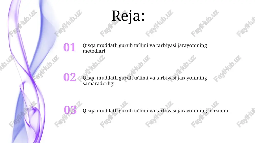 nafar ishtirokchidan kamida 7 nafari maqsadga muvofiq natijalarga erishgan taqdirda, dastur muvaffaqiyatli deb hisoblanadi, bu monitoring ma'lumotlari bilan tasdiqlanadi. baholash jarayonida 5 balldan iborat shkala qo‘llanilib, har bir ishtirokchining faolligi va bilimlarini egallash darajasi aniqlanadi, bu esa monitoringning samaradorligini oshiradi. qisqa muddatli guruh ta'limi va tarbiyasi jarayonining mohiyati jarayon, o'zaro hamkorlik, muloqot va faol ishtirokni ta'kidlaydi, shuningdek, 80% amaliy mashg'ulotlar va 20% nazariy ma'lumotlarni o'z ichiga oladi. qisqa muddatli guruh ta'limi, 5-7 kishilik guruhlarda 2-3 hafta davom etadigan intensiv o'quv dasturlarini o'z ichiga oladi va maqsadli natijalarga erishishga qaratilgan. kelajakdagi tadqiqotlar yo'nalishlari turli ijtimoiy-iqtisodiy sharoitlardagi 3 ta guruhda taqqoslash orqali ta'limning individualizatsiyasi va shaxsiylashtirilgan yondashuvlarning ta'sirini o'rganish kerak. ta'lim jarayonida qo'llaniladigan turli xil pedagogik texnologiyalar (masalan, gamifikatsiya, loyiha usullari) ning 2 yillik samaradorligini uzun muddatli kuzatish orqali o'rganish lozim. guruh a'zolarini tanlash va guruhlash guruh a'zolarini tanlashda ularning yosh xususiyatlari, shaxsiy xususiyatlari va motivatsiyasi hisobga olinib, 5-7 kishidan iborat optimal …