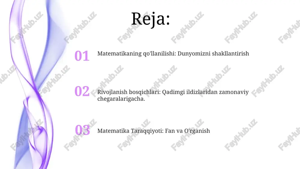 'rganib, inson hayotida turli jihatlarga ta'sirini ta'kidlaydi. matematika taraqqiyotining turli bosqichlarini tahlil qiladi, har bir bosqichning o'ziga xos maqsadlari, vazifalari va amaliy qo'llanilishini belgilaydi. matematika o'qish fani matematikaning tarixiy taraqqiyoti, uning ilmiy intizom va akademik izlanish sifatidagi evolyutsiyasini tahlil qilib, nazariy taraqqiyotlar va amaliy qo'llanmalar o'rtasidagi o'zaro ta'sirni ta'kidlaydi. matematikaning har bir bosqichi o'ziga xos maqsad, vazifa va amaliy qo'llanishga ega bo'lib, ular fan haqidagi tushunchamizni va jamiyatdagi o'rnini shakllantiradi. matematika fan va o'quv predmeti sifatida rivojlanib boradi, aniq maqsad, vazifa va haqiqiy dunyo qo'llanmalariga ega bo'lgan alohida bosqichlardan o'tadi. matematikaning jamiyatga ta'siri matematika tabiiy fanlardan ijtimoiy fanlar va iqtisodiyotgacha dunyoni tushunishimizni shakllantirishda muhim rol o'ynaydi. matematika texnologiya taraqqiyotini haydab boradi, muhandislik, tibbiyot va moliya kabi sohalarda murakkab muammolarni hal qiladi. matematik prinsiplar mantiqiy fikrlash, muammolarni hal qilish va tanqidiy tahlil qilish uchun zarurdir, bu ko'nikmalar hayotning turli jihatlarida juda muhimdir. zamonaviy matematika: abstraktsiya va formalizatsiya zamonaviy matematikada abstraktsiyalash va …