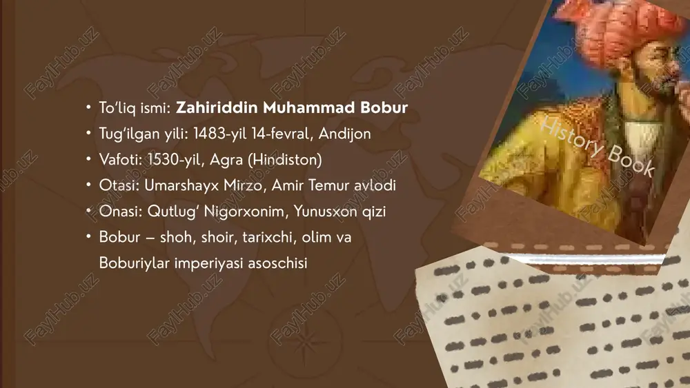 lar “har kimki vafo qilsa, vafo topqusidir.” “yaxshi kishi ko‘rmag‘ay yomonlig‘ hargiz.” “har kimdin yaxshi qoida qolgan bo‘lsa, aning bilan amal qilmoq kerak.” “agar ota yomon ish qilg‘on bo‘lsa, yaxshi ish bilan badal qilmoq kerak.” “yomonlikka yaxshilik qilmoq insonning buyuk fazilatidir.” thank you image1.png image2.png image3.png image4.png image5.png image6.svg image7.png image8.png image9.png image10.png image11.png image12.png image13.png /docprops/thumbnail.jpeg