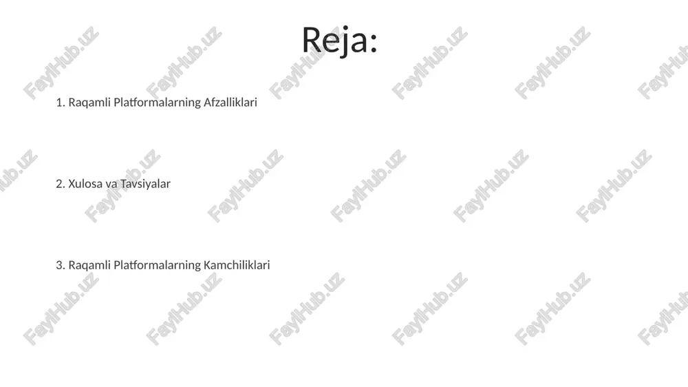 rishni osonlashtiradi. katta hajmdagi ma'lumotlarni (big data) tahlil qilish orqali raqamli platformalar marketing kampaniyalarining samaradorligini 30% ga yaxshilash va aniqroq maqsadli auditoriyani aniqlash imkonini beradi. kengroq auditoriya raqamli platformalarda maqsadli reklama imkoniyatlari demografik, geografik va qiziqishlar bo'yicha aniq segmentatsiya orqali 20% ga yaqin konversiya darajasini ta'minlaydi. kengroq auditoriyaga ega boʻlgan raqamli platformalar 100 milliondan ortiq foydalanuvchilarga yetkazish imkoniyatini beradi, bu esa an'anaviy marketing kampaniyalariga nisbatan ancha yuqori ko'rsatkich hisoblanadi. texnik nosozliklar raqamli platformalarda ma'lumotlarning katta hajmlarini (terabaytlar, petabaytlar) saqlash va qayta ishlash uchun kuchli serverlar va keng polosali internet aloqasi talab etiladi, bu esa yuqori xarajatlarga olib keladi. raqamli platformalarning ishlashiga ta'sir qiluvchi texnik nosozliklar (serverlarning ishdan chiqishi, tarmoq uzilishlari) foydalanuvchilar sonining 20% dan ortig'ini qamrab olishi va daromadning pasayishiga olib kelishi mumkin. kiberxavfsizlik tahdidlari sun'iy intellekt asosidagi kiberhujumlar soni tez sur'atlar bilan ortib bormoqda va ularning murakkabligi tufayli aniqlash va oldini olish qiyinlashadi, bu esa 500 ming dollardan ortiq …