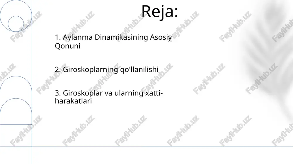g o'zgarish tezligiga teng bo'ladi. giroskoplar burchak momentumining saqlanish qonunidan foydalanadi, tashqi kuchlar ta'sir etganda ham yo'nalishini saqlab qoladi. e'tiboringiz uchun rahmat @taqdimot_robot image1.png image2.jpg image3.jpg image4.jpg image5.jpg image6.jpg image7.jpg image8.jpg