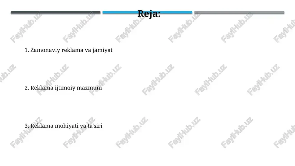 ama va jamiyat reklama, o'rtacha har bir kishiga kuniga 5000 dan ortiq ta'sir ko'rsatadi, bu esa uning jamiyatdagi kuchli ta'sirini va shaxsning xulq-atvoriga ta'sirini ko'rsatadi. 70% dan ortiq iste'molchilar reklama orqali mahsulotlar va xizmatlar haqida bilib olishadi, bu esa reklama vositalarining jamiyatdagi ahamiyatini va bozor mexanizmlariga ta'sirini namoyon etadi. brend shakllanishi va reklama muvaffaqiyatli brend shakllanishi uchun reklama kampaniyasining ctr (click-through rate) ko'rsatkichi kamida 5% bo'lishi kerak, bu esa reklama ta'sirini va samaradorligini ko'rsatadi. brend shakllanishida reklama, mijozlar bilan 70% gacha samarali aloqani ta'minlaydi, shuning uchun brend identifikatsiyasi va xabardorlikni oshirishda muhim rol o'ynaydi. maqsadli auditoriya va segmentatsiya geografik segmentatsiya orqali, masalan, 3 ta yirik shahar va ularning atroflaridagi 5 ta tumanni qamrab oluvchi reklama kampaniyasi o'tkazish mumkin, bu esa maqsadli auditoriyaga aniqroq yetkazish imkonini beradi. xulq-atvor segmentatsiyasi mijozlarning xarid qilish odatlari, brendga sodiqligini tahlil qilish orqali 2 dan ortiq segmentni aniqlashga yordam beradi va shuning uchun moslashtirilgan reklama yondashuvini …