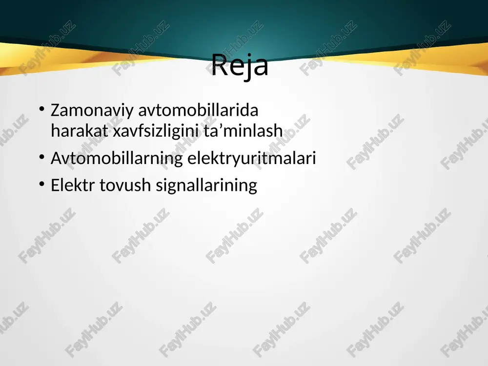 shga tushirish momenti katta bo‘lishini talab qilinadigan mexanizmlarda (oynako‘targich, antenani chiqarib-tushirish moslamalari), paralel va aralash uyg‘otish tizimli elektro-dvigatellar esa, tavsifnomasi barqaror va aylanish chastotasi yuklama ortish bilan o‘zgarmaydigan mexanizmlarda (oyna-fara tozalagichlar va hokazo) ishlatiladi. reversiv elektrodviga-tellarning ikkitadan uyg‘otish chulg‘ami bo‘lib, ular zanjirga galma-gal ulanadi. hozirgi zamon avtomobillarida elektromagnitli uyg‘otish tizimili elektrodvigatellar o‘rniga doimiy magnitlar ta’sirida uyg‘otiladigan elektrodvigatellar o‘rnatilmoqda. elektrodvigatelning uyg‘otish tizi-mida doimiy magnit ishlatilishi, uning texnik-iqtisodiy ko‘rsatkichlarini sezilarli darajada yaxshilash, xususan massasi va o‘lchamlarini kamaytirish, foydali ish koefitsientini 1,5 baravar oshirish imkonini beradi. elektrodvigatelda ichki ulanishlarning soddaligi, ularning ishonchliligini oshiradi. bundan tashqari mustaqil uyg‘otish tizimi barcha doimiy magnitli elektrodvigatellar reversiv bo‘lishini ta’minlaydi. doimiy magnitli elektrodvigatelning tuzi-lishi keltirilgan. doimiy magnitlar 2 qobiq 13 ning ichki sirtiga ikkita yassi po‘lat prujinalar 11 yordamidamahkamlanadi. elektrodvigatel yakori 12 ikkita o‘zi o‘rnashadigan sirg‘anuvchi doimiy magnitli elektrodvigatel: 1 va 7- podshipniklar, 2-doimiy magnit, 3-cho‘tkatutqich, 4-cho‘tka, 5-traversa, 6-kollektor, 8 va 14-qopqoqlar, 9-drossel, 10-mahkamlash plastinasi, 11-magnitni mahkamlash prujinasi, …