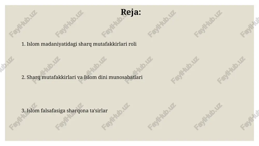 halollik, sabr kabi 7 ta asosiy fazilat alohida ta'kidlangan. gazaliyning “ixyo ul-ulum” asarida 40 dan ortiq kitob bo'lib, ularda axloqiy tarbiyaga oid 200 dan ziyod masala tahlil qilingan. al-farobiyning siyosiy falsafasi al-farabiy farosatli hukmdorning 3 ta asosiy sifatini – aql, adolat va jasurlikni alohida ta'kidlab o'tgan. al-farabiyning siyosiy falsafasida 18 ta asosiy shahar turi tavsiflangan bo'lib, ularning har birida 7 tadan boshqaruv shakli mavjud deb hisoblagan. xulosa va istiqbollar kelgusida sharq mutafakkirlari merosini islom dini kontekstida o'rganish orqali 21-asrdagi global muammolarga echim topishga yordam beradigan yangi tadqiqotlar olib borish rejalashtirilgan. sharq mutafakkirlarining islom diniga bo'lgan ta'sirini o'rganish bo'yicha kamida 30 tadan ortiq ilmiy maqola va monografiyalar nashr etilgan. suhravardining ma'rifat falsafasi uning falsafasida ishonch va intuitsiya (kashf) kabi 2 ta asosiy bilim manbai alohida ta'kidlanadi, bular ma'rifatga erishishda muhim rol o'ynaydi. suhravardiyning ma'rifat falsafasida haqiqatga etish yo'lida 10 ta bosqichdan iborat "marja'" tushunchasi muhim o'rin tutadi. islom falsafasiga sharqona ta'sirlar …