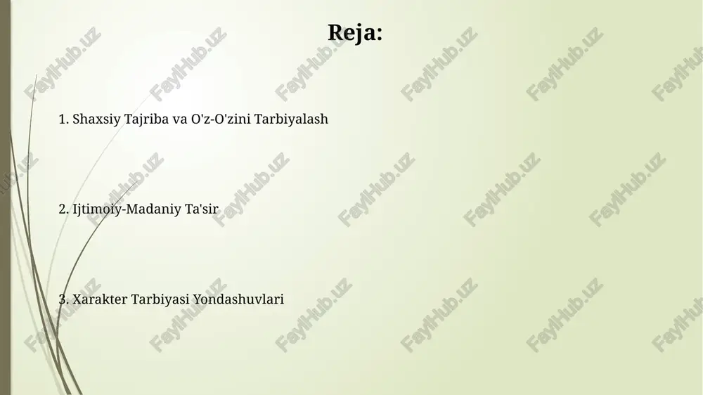 urg'u beradi. xarakter shakllanishining biheviorist yondashuvi bihevioristlar fikricha, mukofotlash va jazolash orqali 100 dan ortiq turdagi xatti-harakatlarni shakllantirish mumkin, bu esa odamning xarakterining mustahkamlanishiga yordam beradi. mukofotlarning turlari va chastotasi muhim ahamiyatga ega. xarakter shakllanishining biheviorist yondashuvida 3 ta asosiy jarayon – klassik va operant shartlash va kuzatish orqali o'rganish – muhim rol o'ynaydi, bu jarayonlar orqali odamlarning xulq-atvori 5-10 yosh oralig'ida shakllanadi. xarakter shakllanishining biologik yondashuvi miyada neyrotransmitterlar, xususan dopamin va serotonin darajalari, mukofotga munosabat, hissiy regulyatsiya va ijtimoiy xulq-atvor kabi xarakter xususiyatlarini shakllantirishda muhim rol o'ynaydi. epigenetika tadqiqotlari atrof-muhit omillarining gen ekspressioniga ta'siri orqali xarakterning shakllanishiga ta'sirini, masalan, 20% genetika va 80% atrof-muhit ta'sirini ko'rsatadi. xarakter shakllanishining transpersonal yondashuvi transpersonal yondashuv xarakter shakllanishida 7 ta asosiy chakra bilan ishlashni, ularning muvozanatini tiklash orqali shaxsning ichki potentsialini ochishni nazarda tutadi. xarakter shakllanishining transpersonal yondashuvi 50% dan ortiq samaradorlik ko'rsatkichiga ega bo'lib, individual psixoterapiya usullariga nisbatan yuqoriroq natijalar beradi. e'tiboringiz …